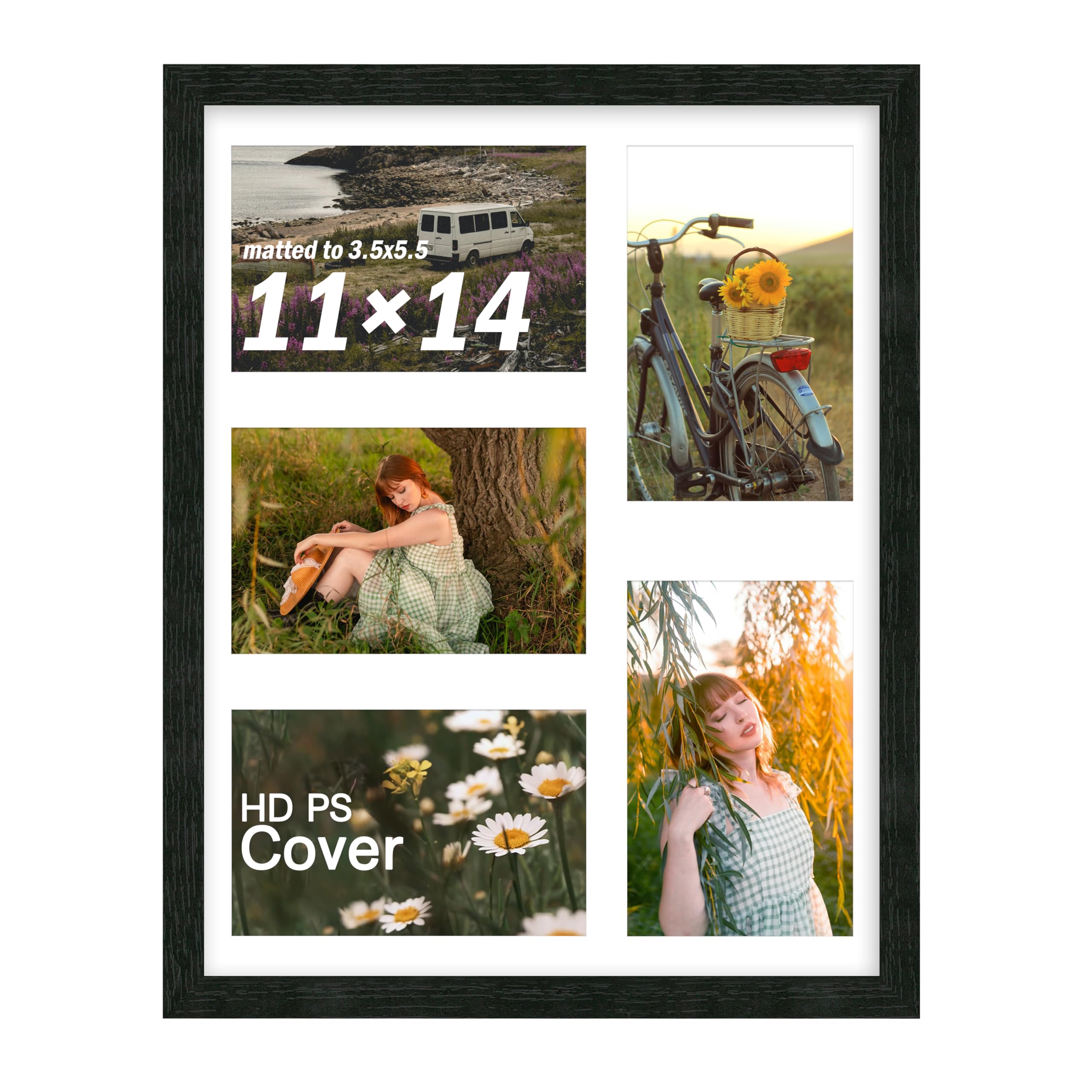 Cadre multi-photos bois noir, porte-photo mural horizontal vertical