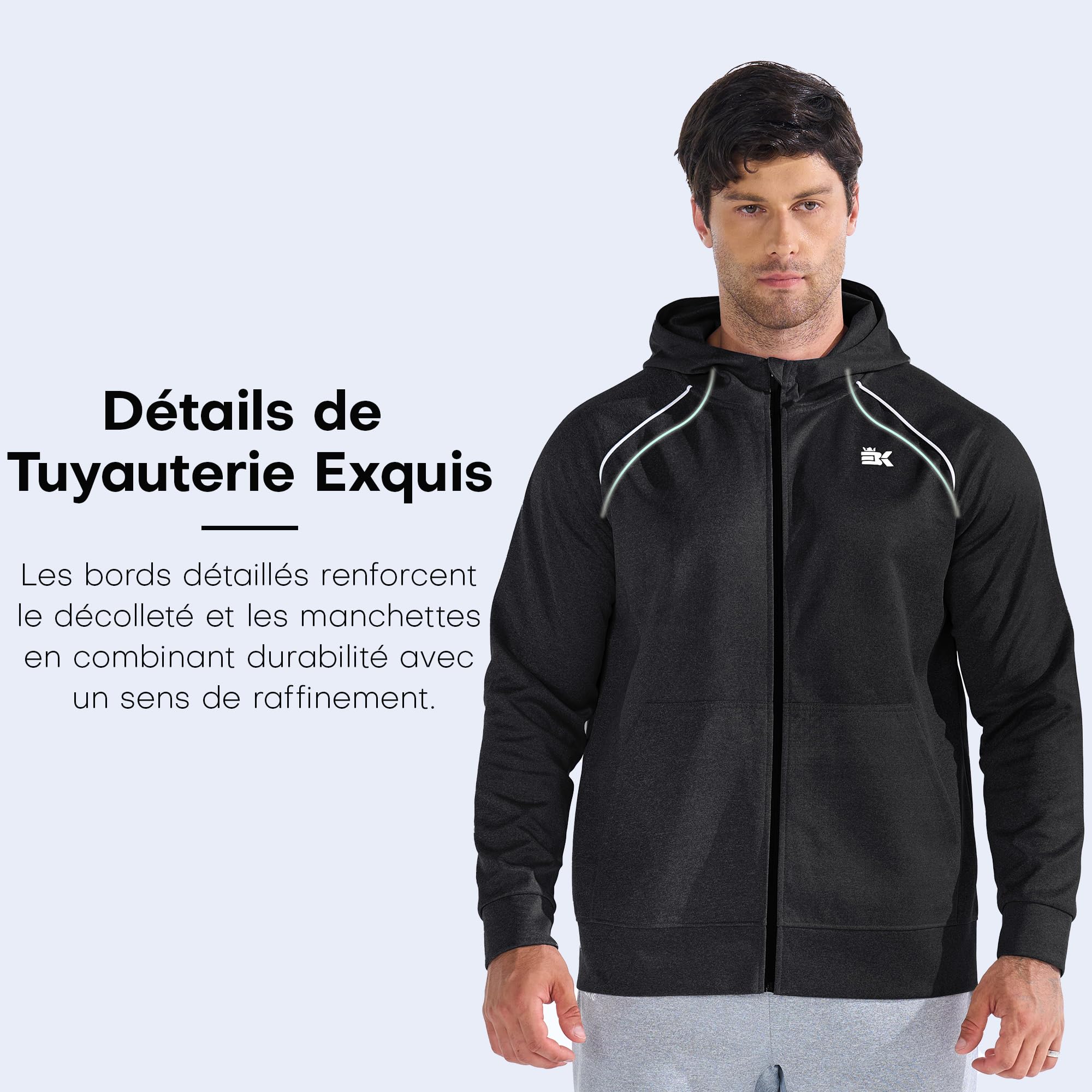 BROKIG Sweat à Capuche Sport Homme Veste Running Homme Zip | Veste Course a Pied Sportswear, Sweat Capuche Survêtement Elastique, Veste Sport Extérieur Homme, Hoodie Homme Poches Zippées