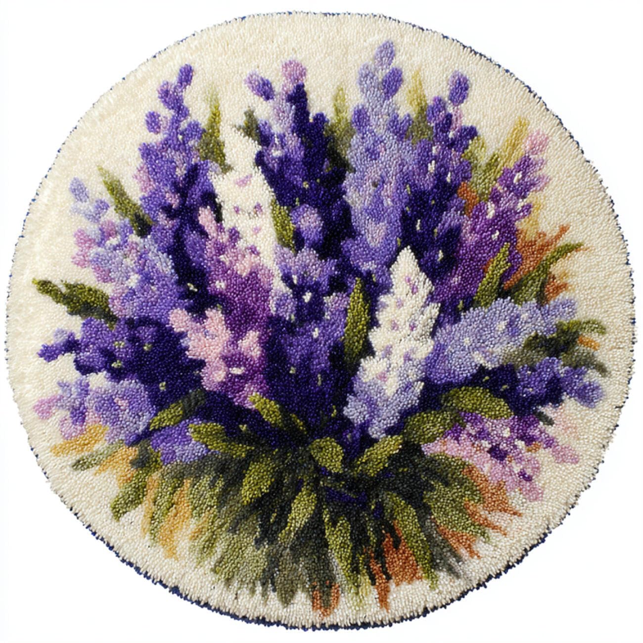 Kitquiver Flowers Latch Hook Kits Lavender Flowers DIY Rug，Home Carpet Making Canvas Crochet Kits Needlework Crafts,Beginners Adults 60x60cm