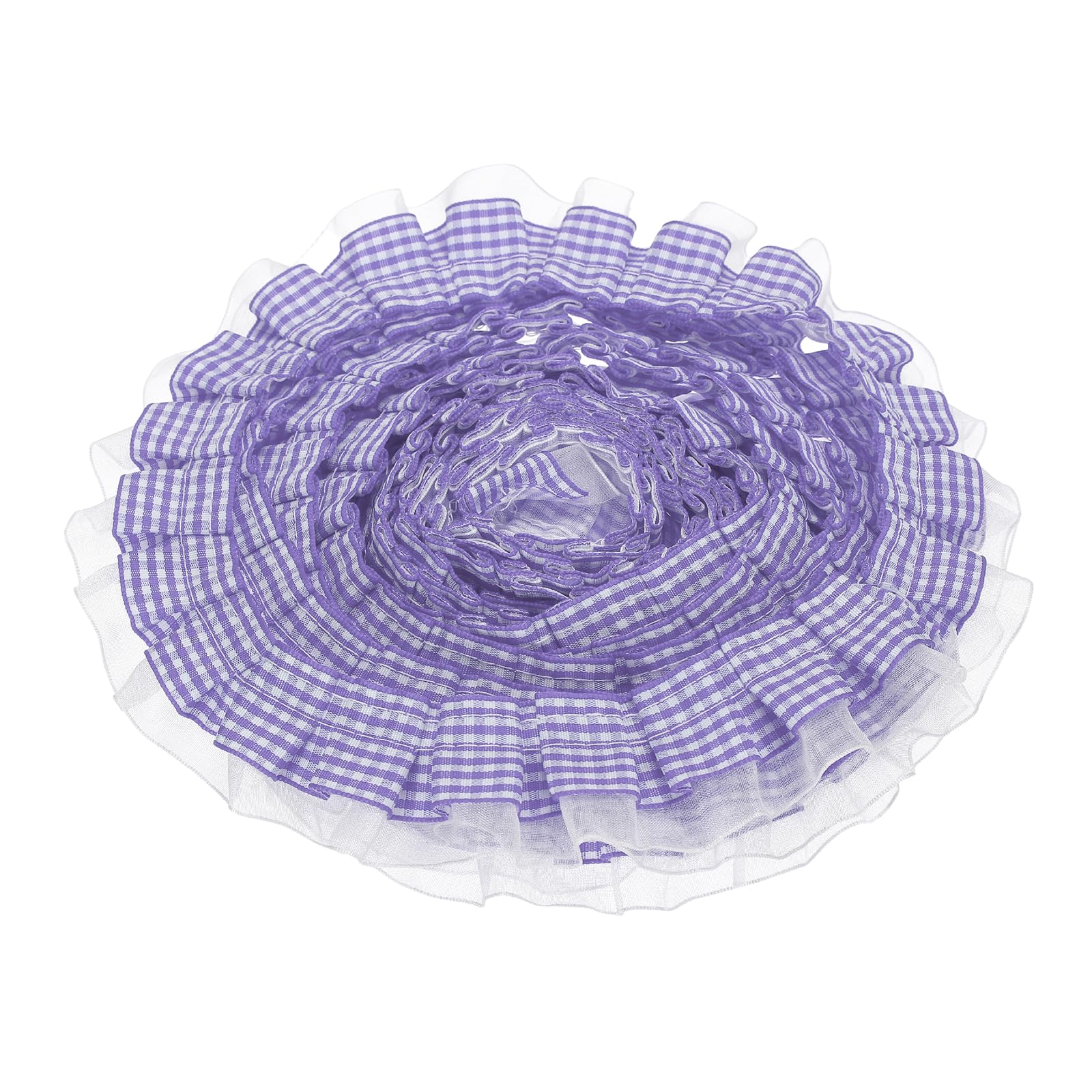 sourcing map 2 Layer Gingham Ruffle Ribbon Trim, 5 Yards x 1.38" Chiffon Pleated Ribbons Fabric Edge Trimming for Sewing, DIY Crafts, Dress and Home Decor Embellishment, Purple