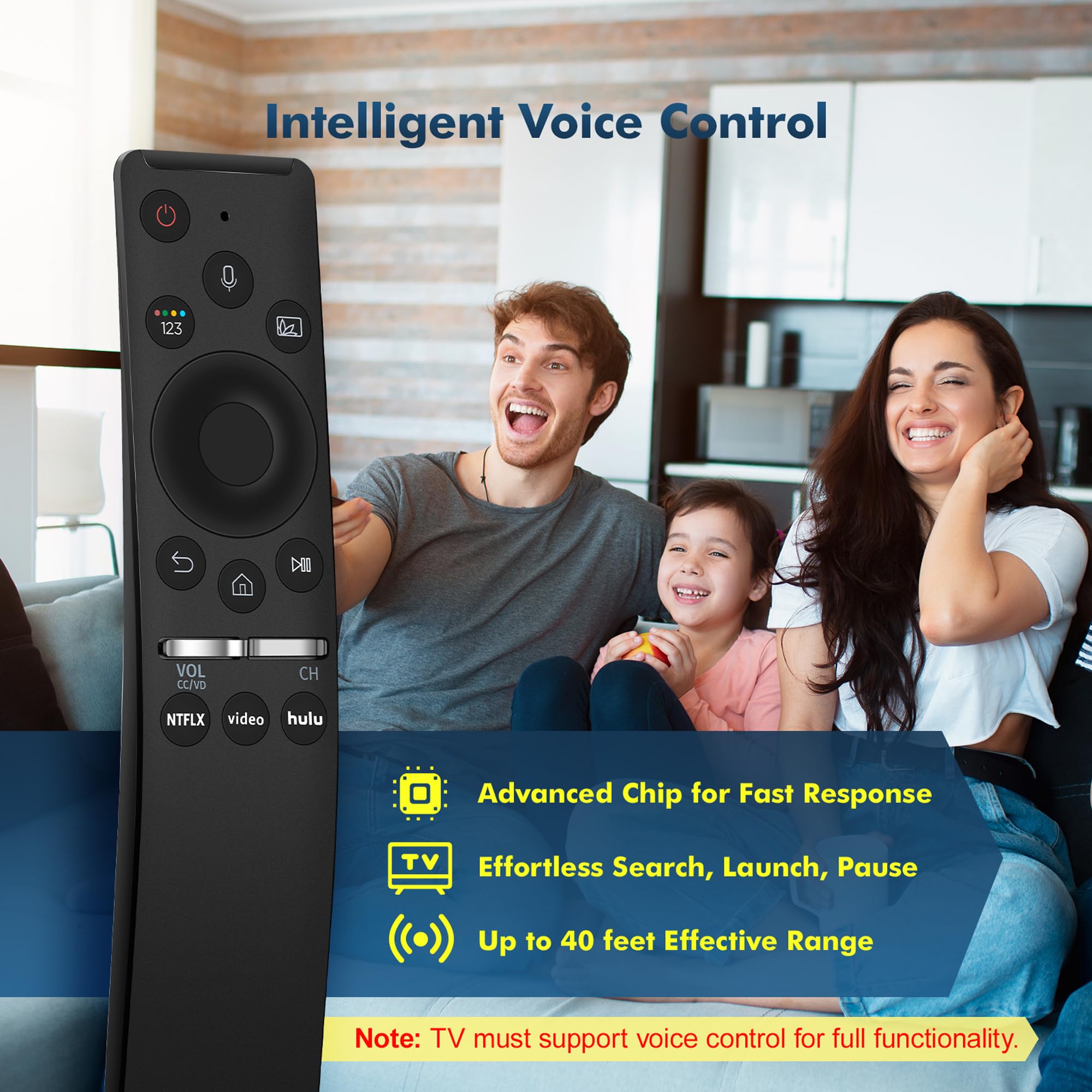 Ersatz-Fernbedienung für Samsung Smart TV, kompatibel mit allen Samsung-Fernsehern mit Sprachfunktion, Smart Curved Frame, QLED, LED, LCD, 8K, 4K TVs