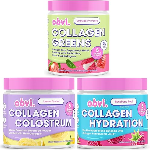 Obvi Calostro de péptido de colágeno, verduras de colágeno y polvo de hidratación, ayuda a la salud intestinal, inmunológica, de la piel y las