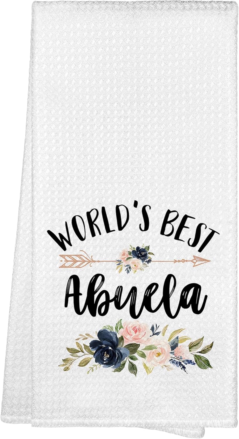 Abuela Grandma Gifts Kitchen Towels, World's Best Abuela Christmas Birthday Gifts Hand Towels for Grandma, Floral Decorative Hand Dish Towels for Bathroom Mother's Day Decor 16x24 Inch