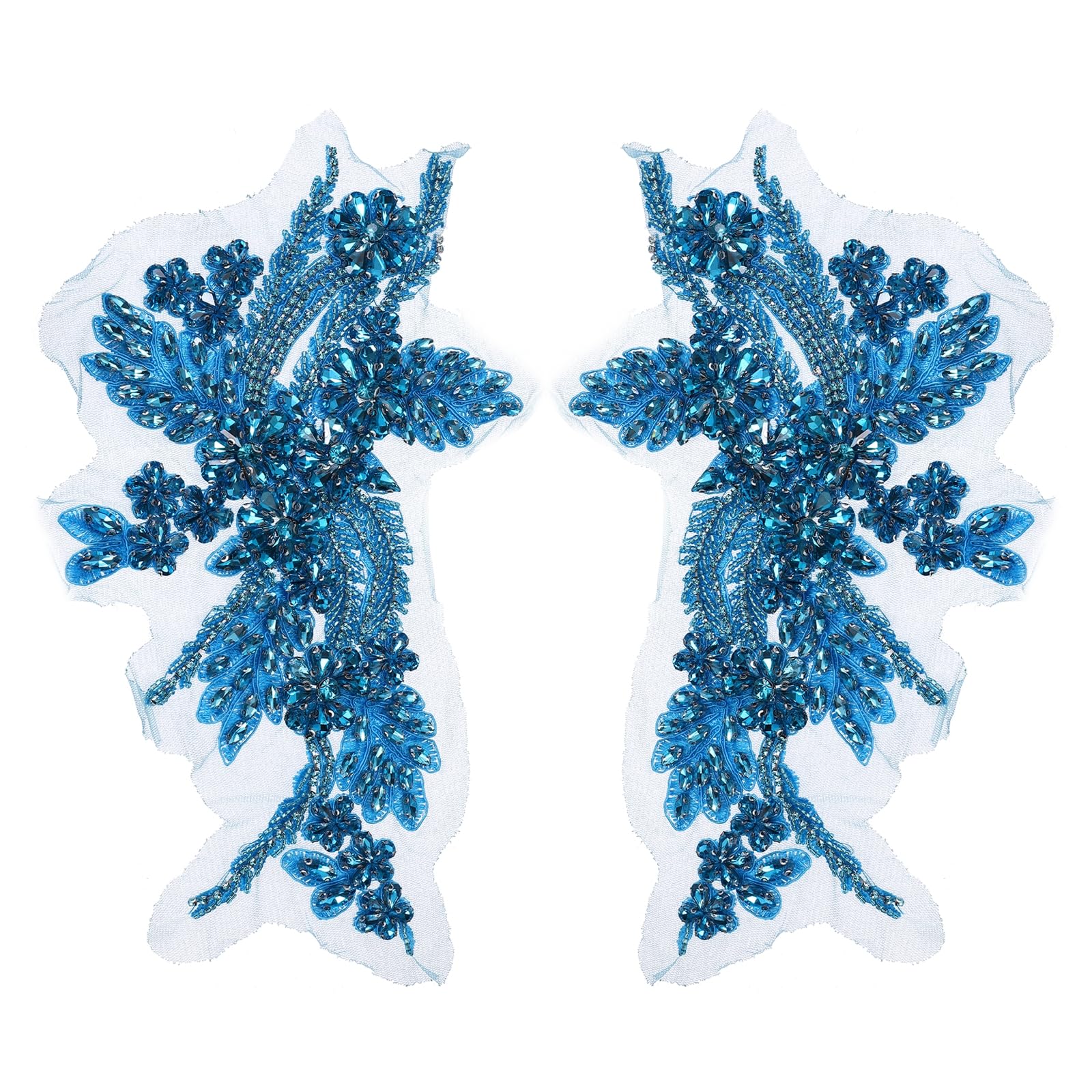 sourcing map 2Pack Rhinestone Applique Patches, 26.5x18 cm Lake Blue Lace Embroidery Patches Sew on Rhinestone Beaded Sequins for Sewing Making Dresses Wedding Banquet Evening Gown Decoration — image 1