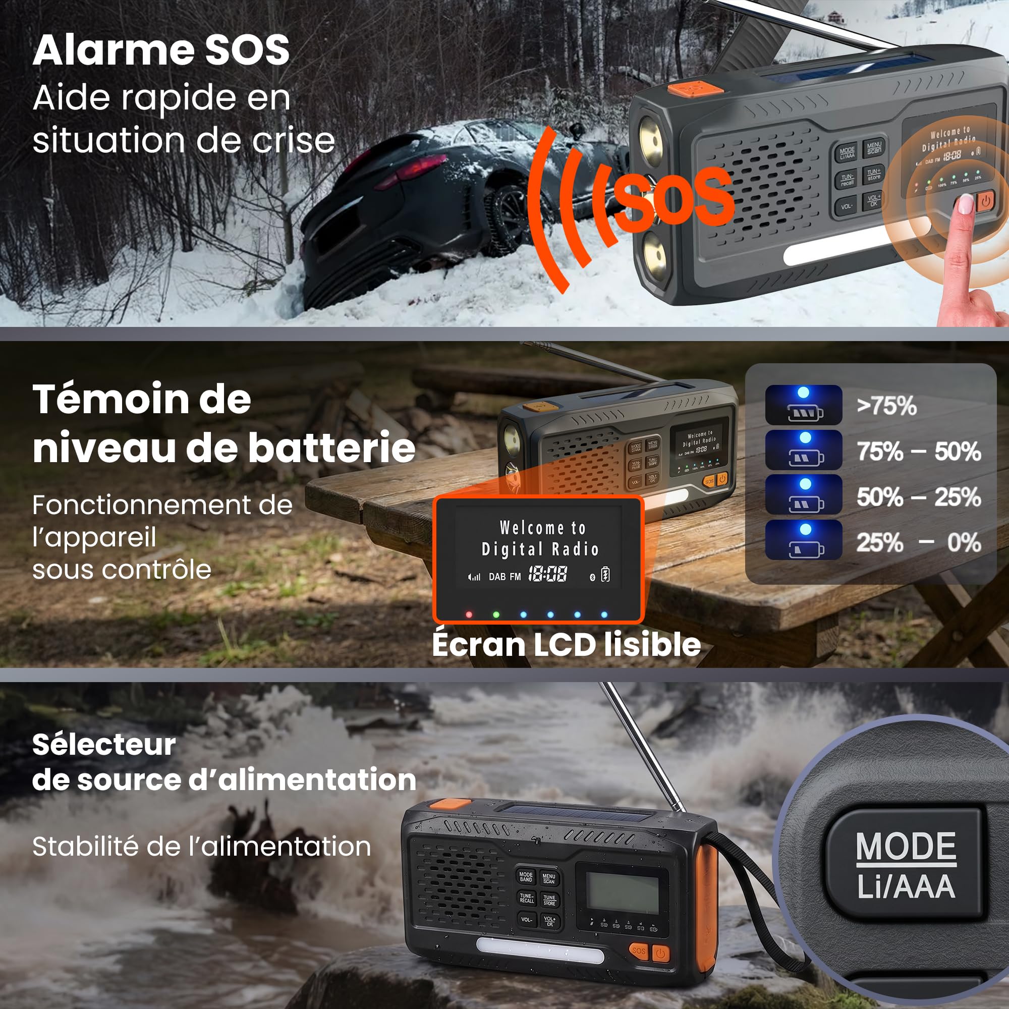 Radio Solaire Extralink 4500 mAh FM DAB Bluetooth LED SOS Camping
