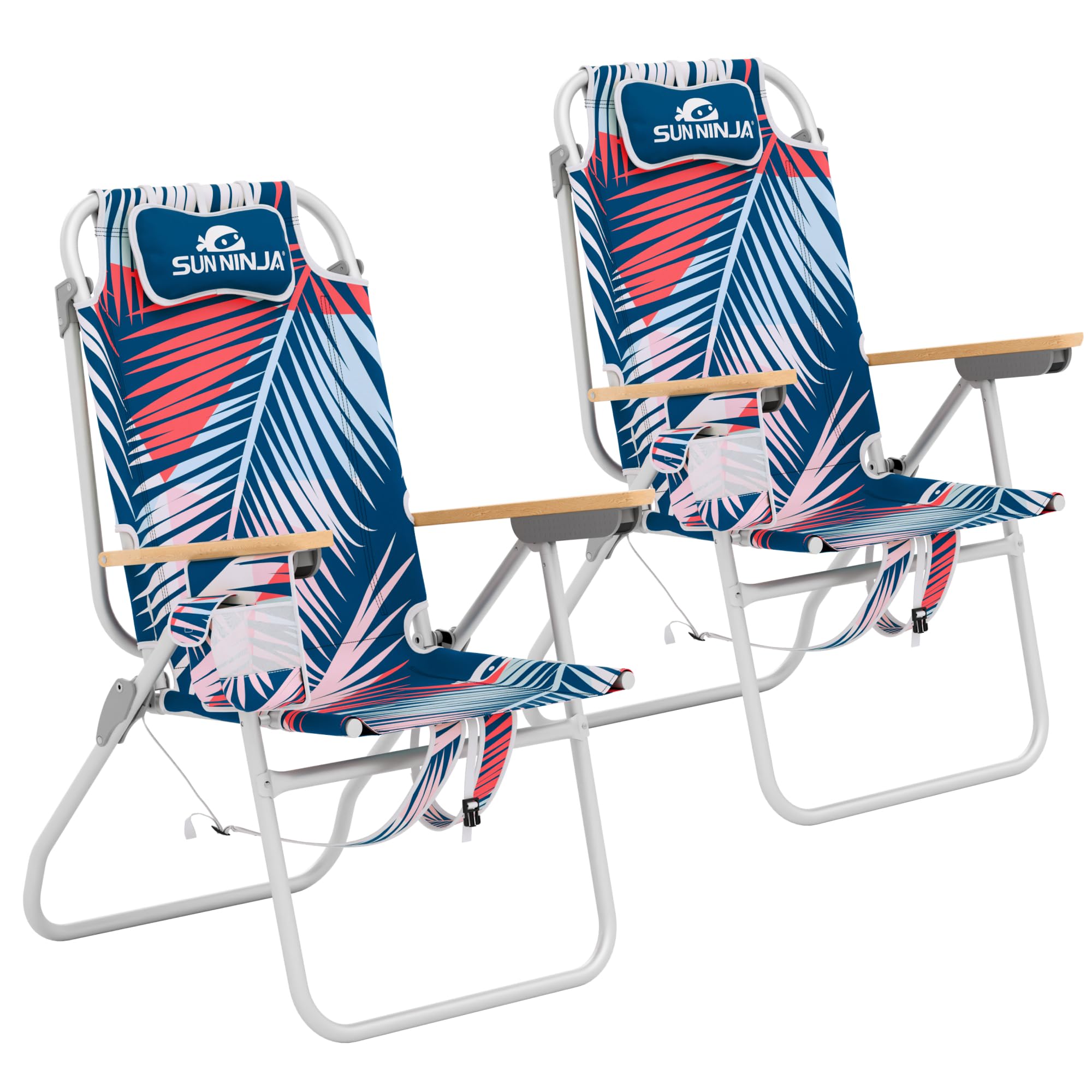 SUN NINJA Folding Beach Chair for Adults with 17" seat Height - 2pc