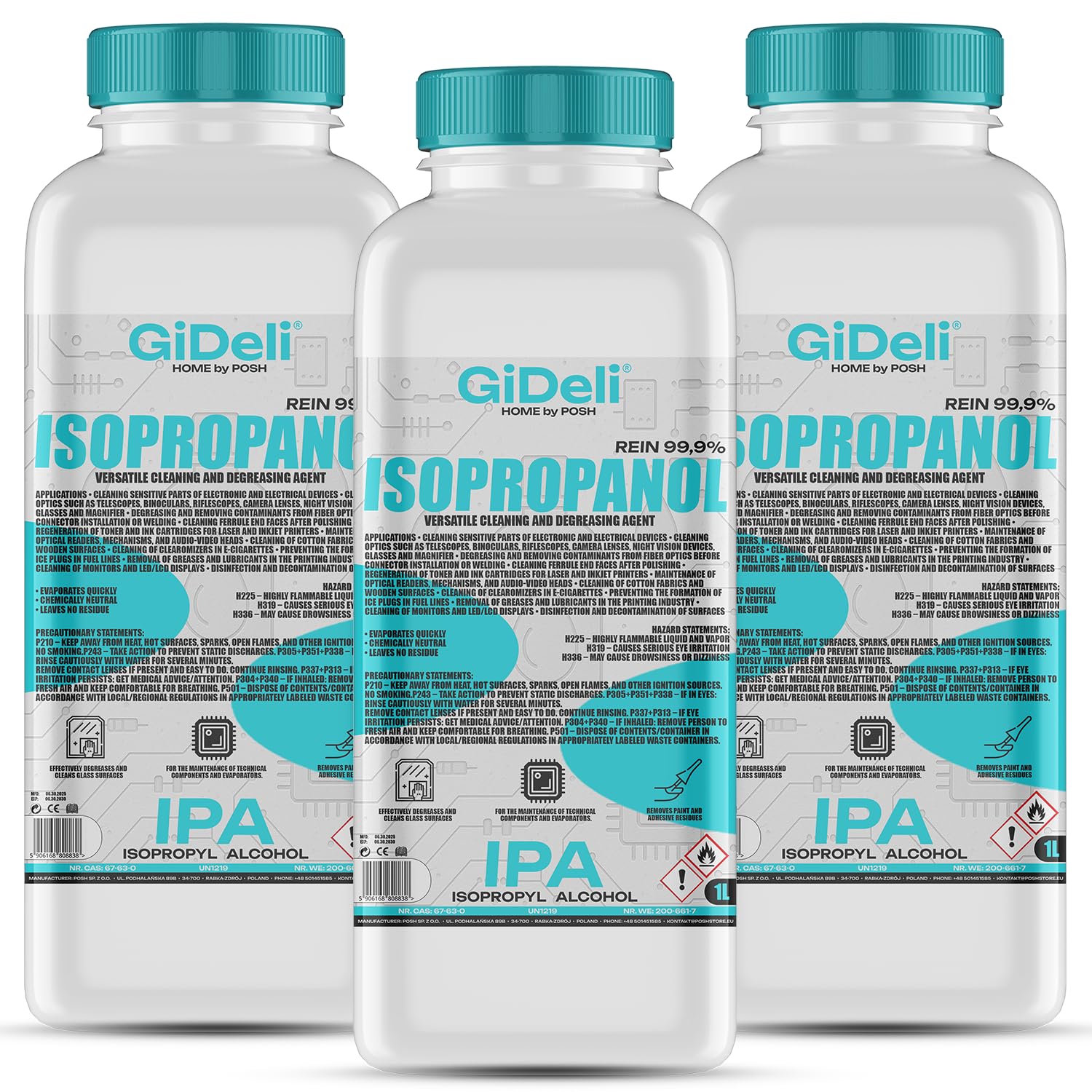 IPA Clean Alcool Isopropilico 99,9% | 2x1L | Solvente Puro Per Elettronica, Stampa 3D, Pulizia Schermi E Sgrassaggio | Isopropanolo - 3
