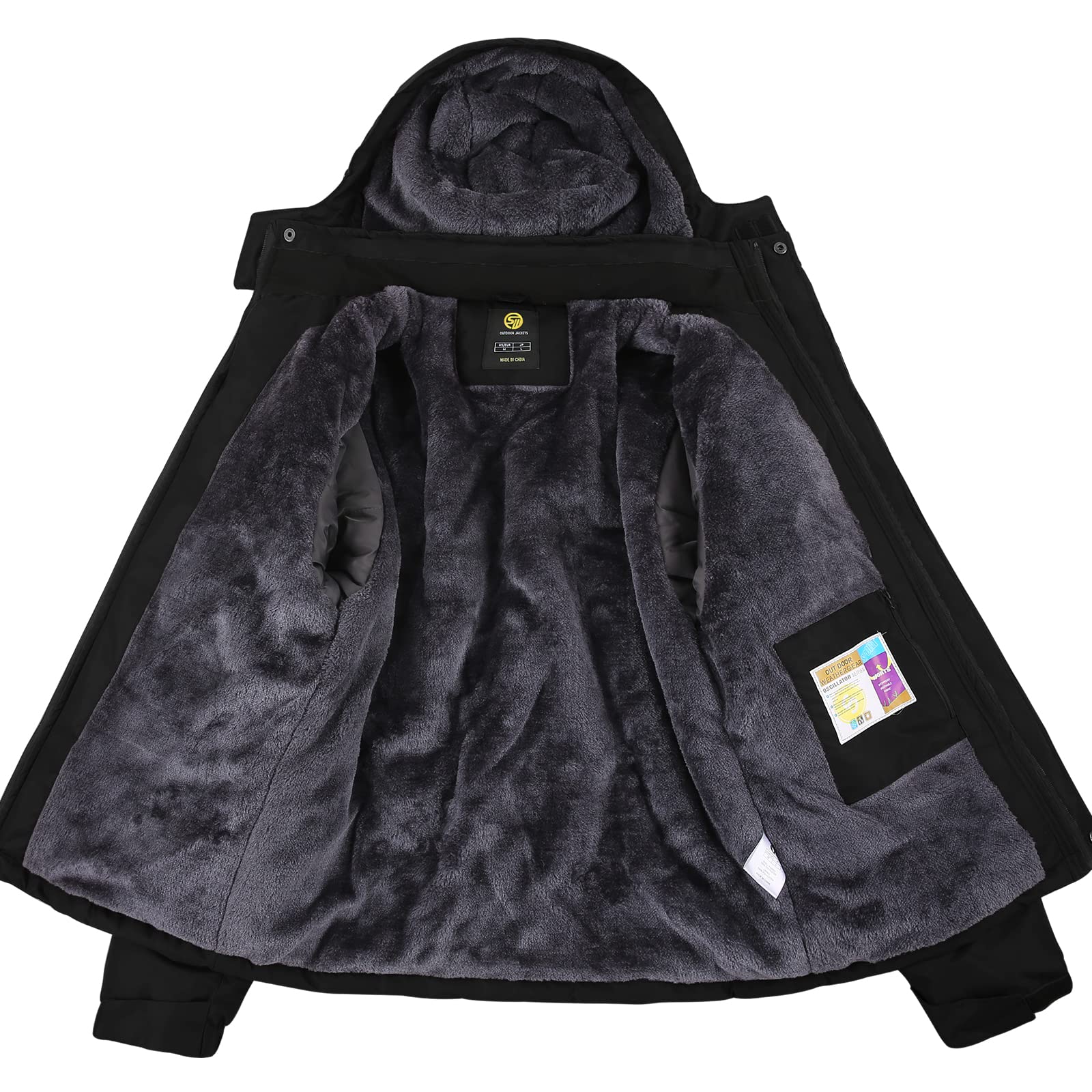SwissWell Giacca da sci da uomo Giacca in pile spesso impermeabile Giacca a vento foderata calda Giacca con cappuccio staccabile con tasche multiple