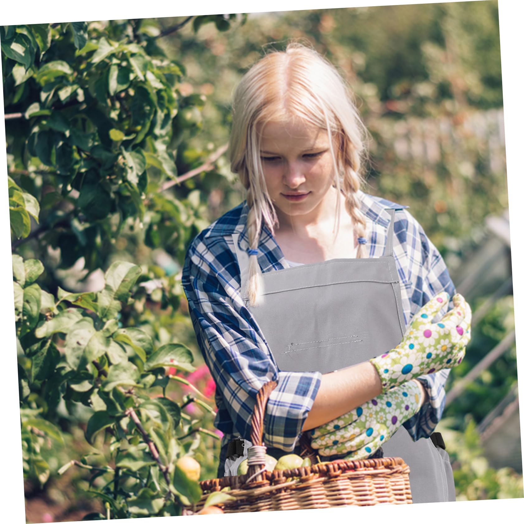 Happyyami Delantal de Jardinería con Bolsa para Herramientas de Recolección de Frutas y Verduras de Tela Oxford con Cinturón Ajustable para Huerto o Granja