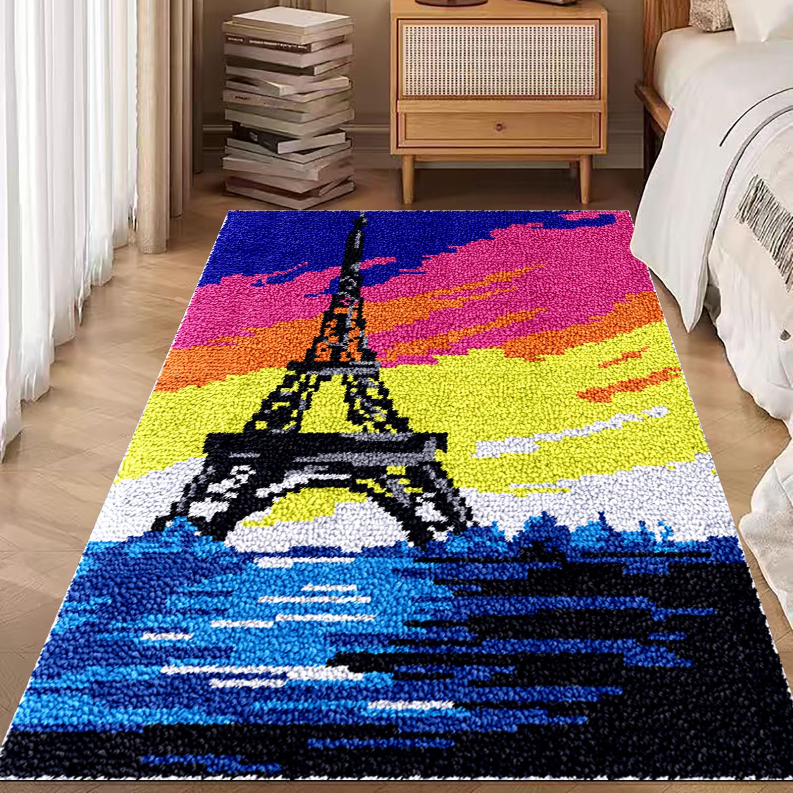 Laegnfho Latch Hook Kits for Adults Latch Hook Rug Kits Latch Hook Kit for Beginners Adults Handmade Home Decoration Rug Making Kits for Adults Latch Hook Mats Latch Hook Cushion Kits 90 x 120 cm