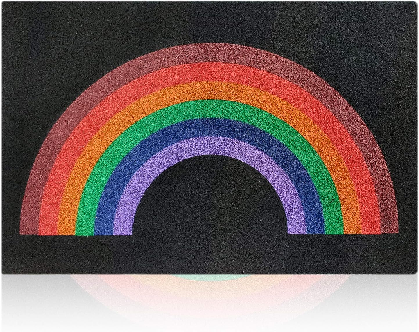 LAN SHAN QUE Rainbow Doormat Welcome Mat Outdoor Indoor with Non Slip Natural Rubber Backing Super Absorb Mud Easy Clean High Traffic Areas Front Door Mat Black