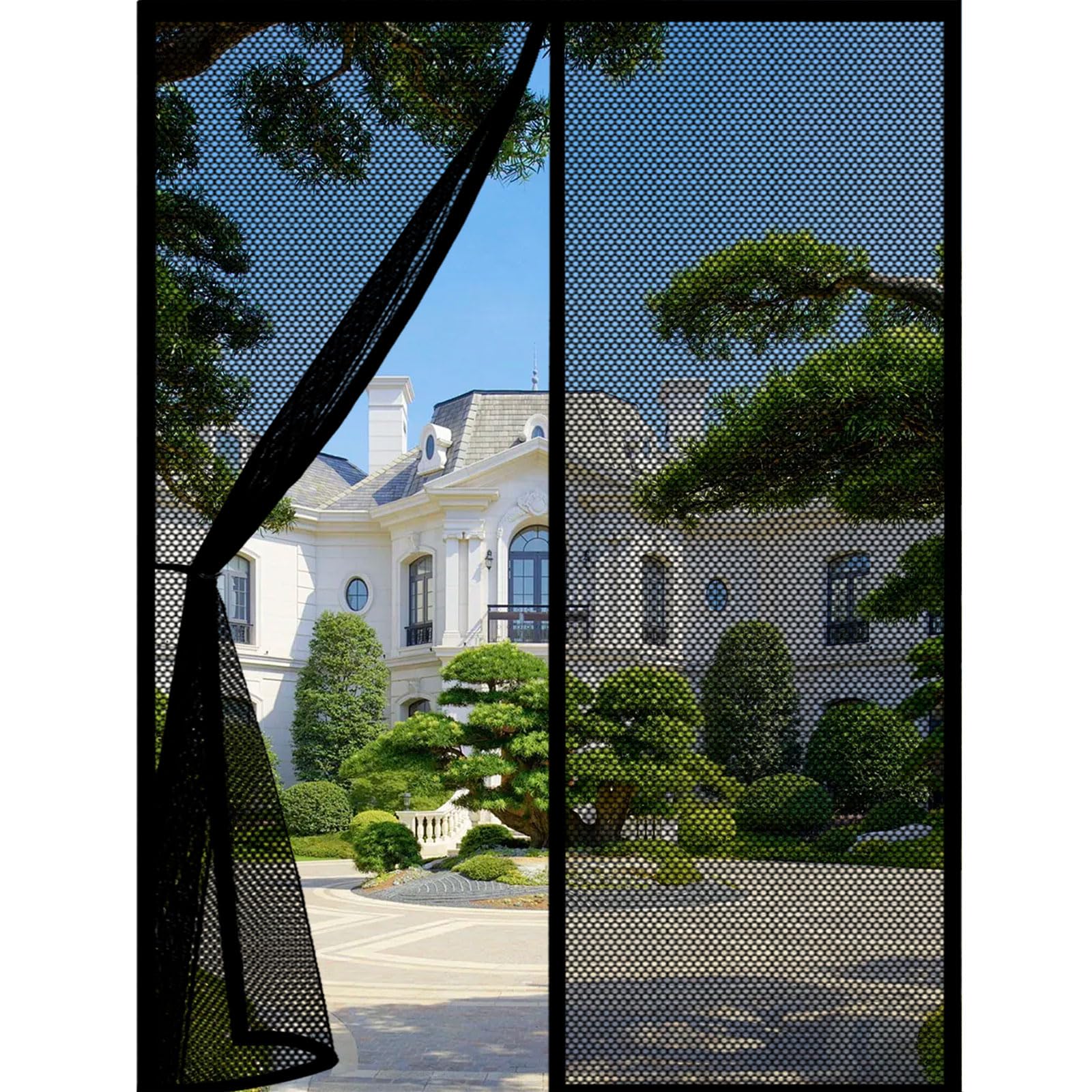 Guojun Black Magnetic Screen Door 105 X 275 Cm Keep Insects Out Self-Sealing Powerful Magnets Flyscreen French Doors Hands Free No Drill Installation For Patio Bedroom Sliding Kitchen,