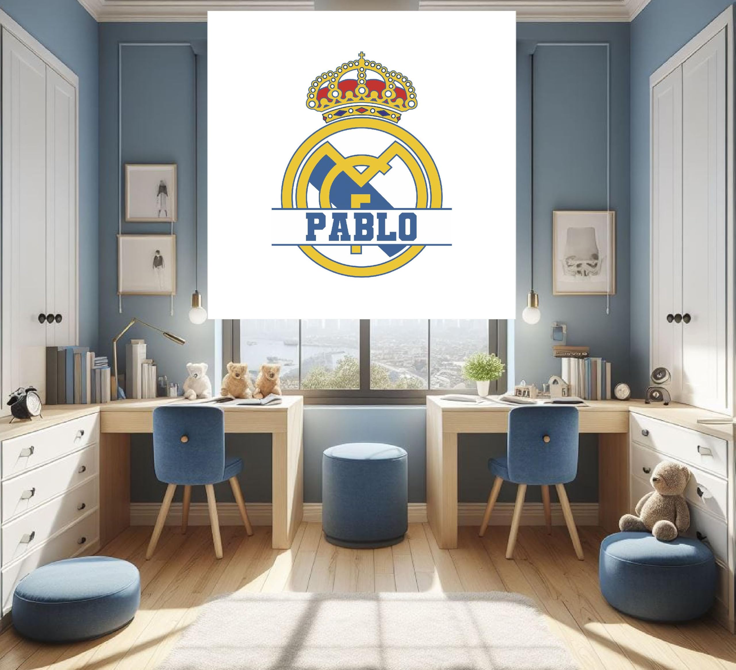 Estores infantiles Futbol Madrid, Estor enrollable juvenil futbol Madrid. Estores infantiles personalizados. Estores Juvenil Personalizado de futbol Madrid. (Opaco, 140x170)