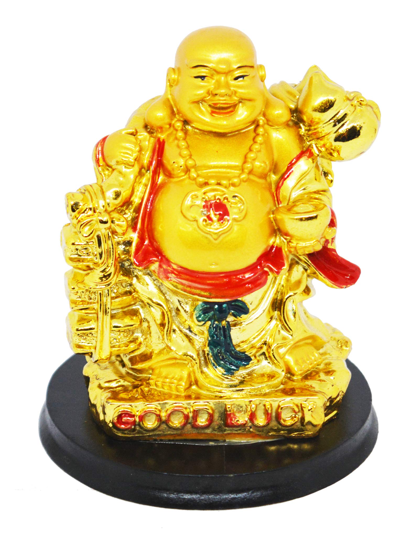 Saubhagya Global Polyresin Golden Set of 1 Good Luck Blessing Happy Man Height, Small Size, Height-10Cm for Office Decor, Home Decoration