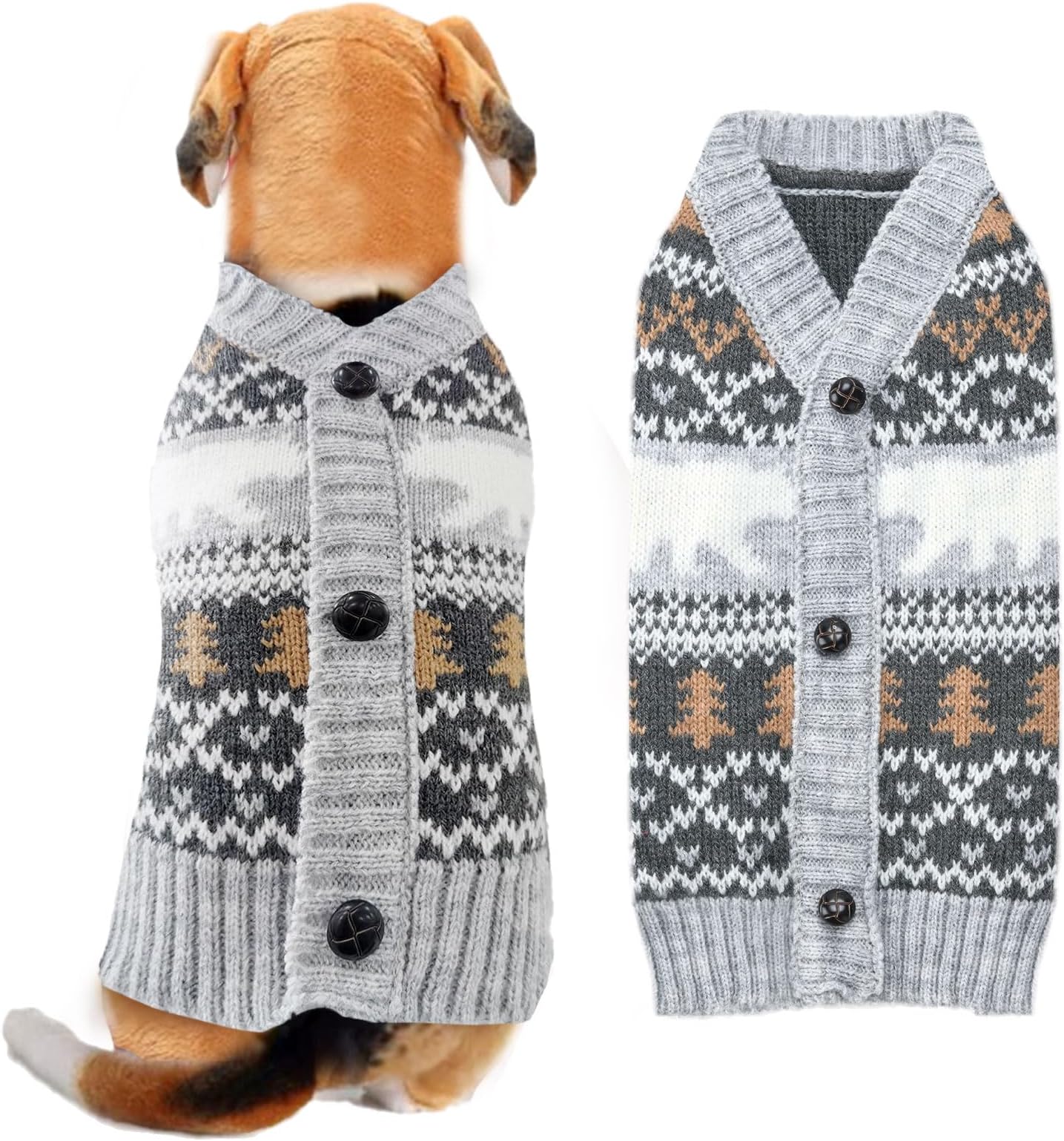 ABRRLO Dog Christmas Jumpers V neck Grey Puppy Cat Sweaters Cute Polar Bear Knitted Pet Clothes Xmas Costume Apparel for Small Medium Large Dogs(White Bear,XXL)