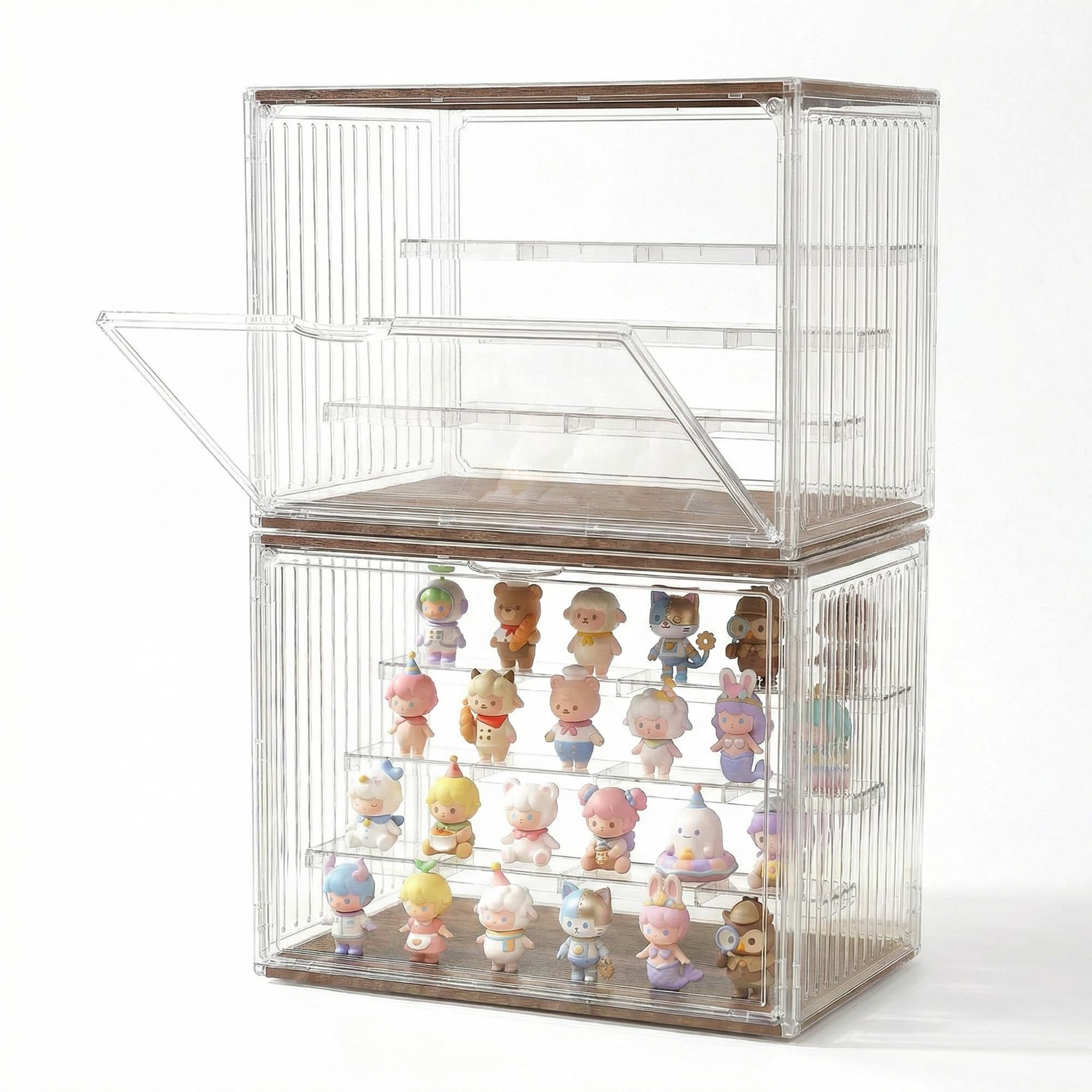- Acrylic Display Case for Collectibles, 4-Tier Clear Display Box with Removable Shelves, Stackable Organizer with Magnetic Door for Figures, 2 Pack