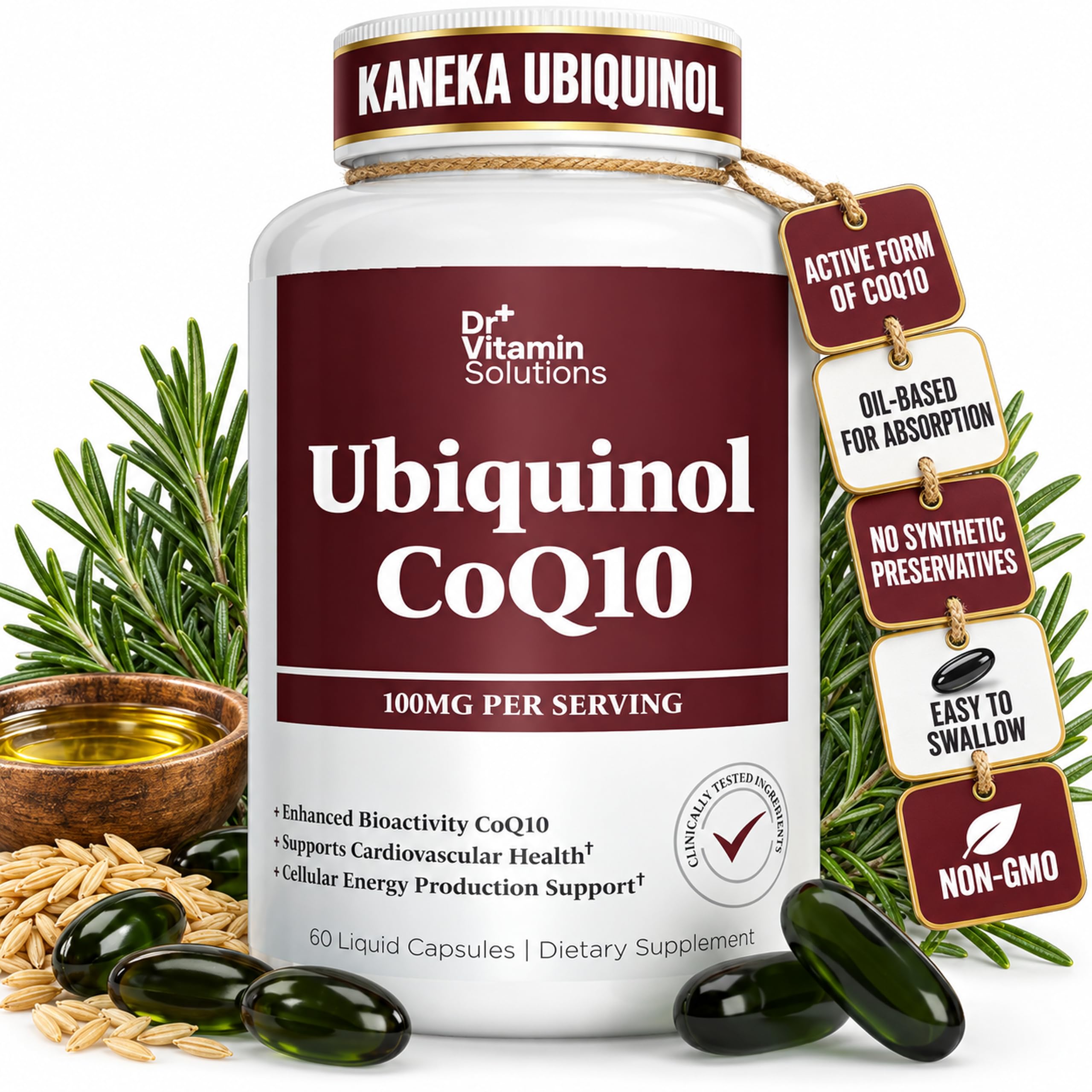 Ubiquinol CoQ10 100mg, Coenzyme Q10 Active Form, Heart Health Support