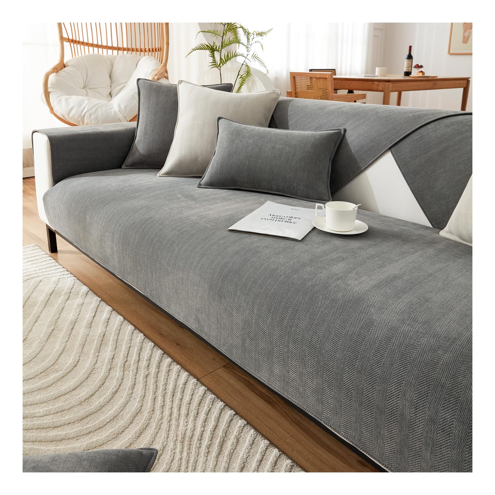 Gaonudan Dark Gray Herringbone Chenille Fabric Furniture Protector, Funny Fuzzy Uk Sofa Cover, Non-Slip Sofa Slipcovers, Couch Covers, Sofa Cover 1 2 3 Seater, Settee Covers (,90 * 160Cm)