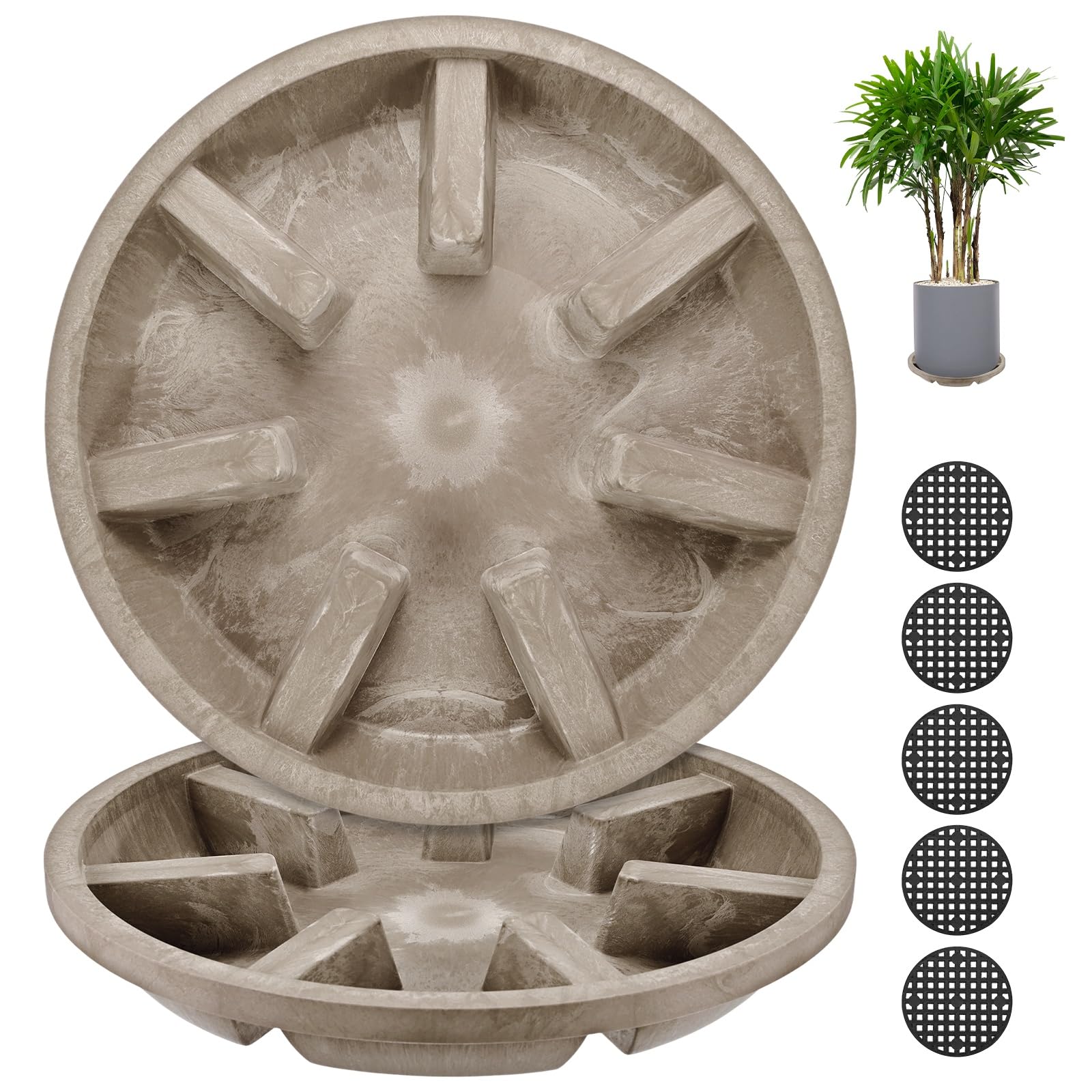 M METERXITY 2-Pack Plant Saucer, 10.04 Inch/25.5 cm Plastic Plant Trays Thicker for Pots/Indoor/Outdoor/Water Drainage and Protection, Flowerpot Drip Tray [Yellow Veins]