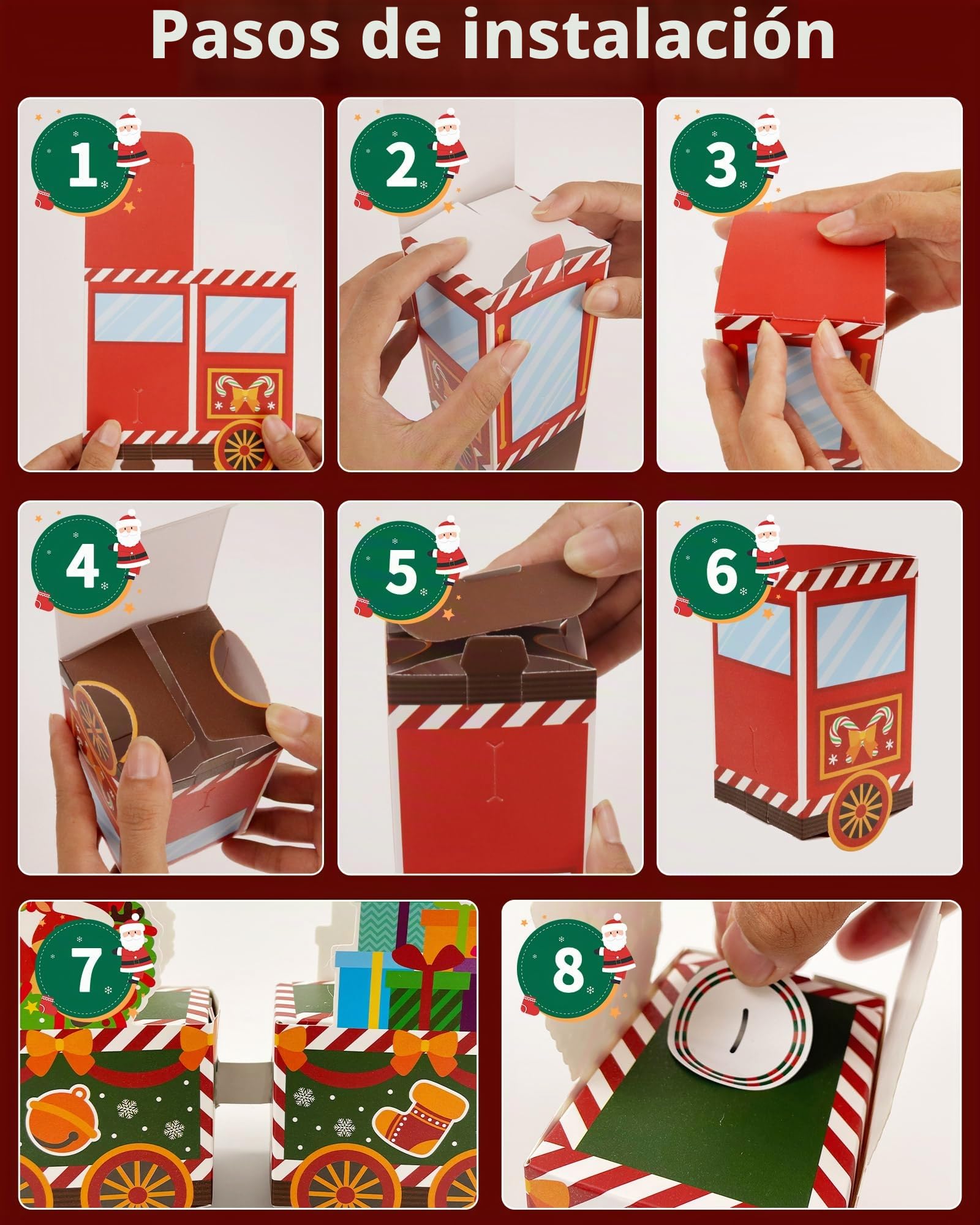 Yucch Calendario de Adviento para Rellenar Niños – Set DIY Tren de Navidad con Papá Noel, Muñeco de Nieve y Reno, Ideal para Dulces o Pequeños Regalos (Estilo Tren)