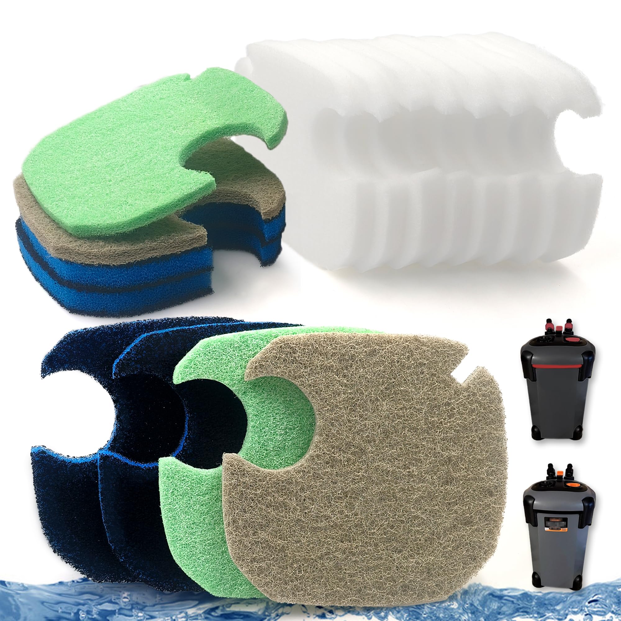 NEWKE Medios de filtro mejorados para PONDFORSE 172/225/265GPH filtro externo de acuario, almohadillas de repuesto para filtro de recipiente AMOSIJOY (4 3 en 1 de carbono, 2 de amoníaco y 2 reductores