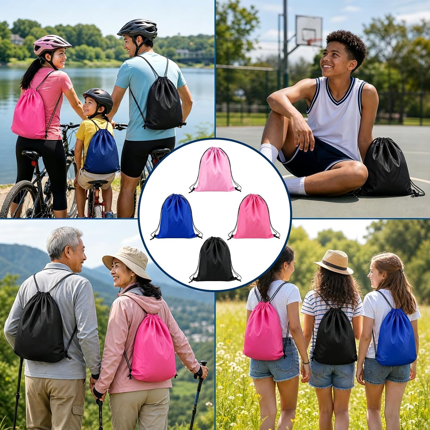 4PCS Drawstring Backpack Bulk, 13x16 Heavy Duty Gym Cinch Bag