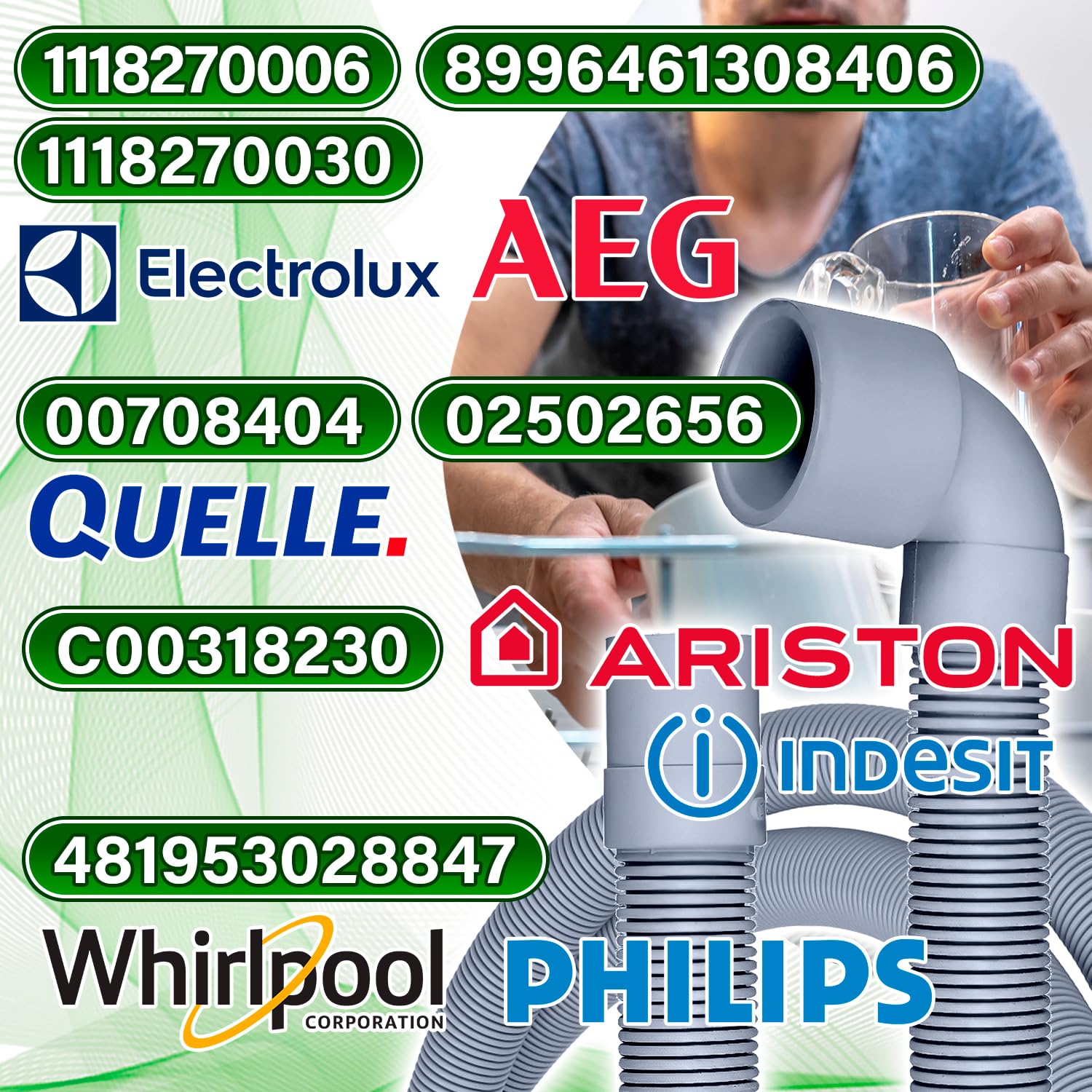 Desague Manguera Lavadora y Lavavajillas Universal 2 m Ø19/22 mm Código Original 1118270006 1118270030 8996461308406 C00318230 para AEG para Indesit para Whirlpool - Garantía de 5 Años - ONIX TECH - 3