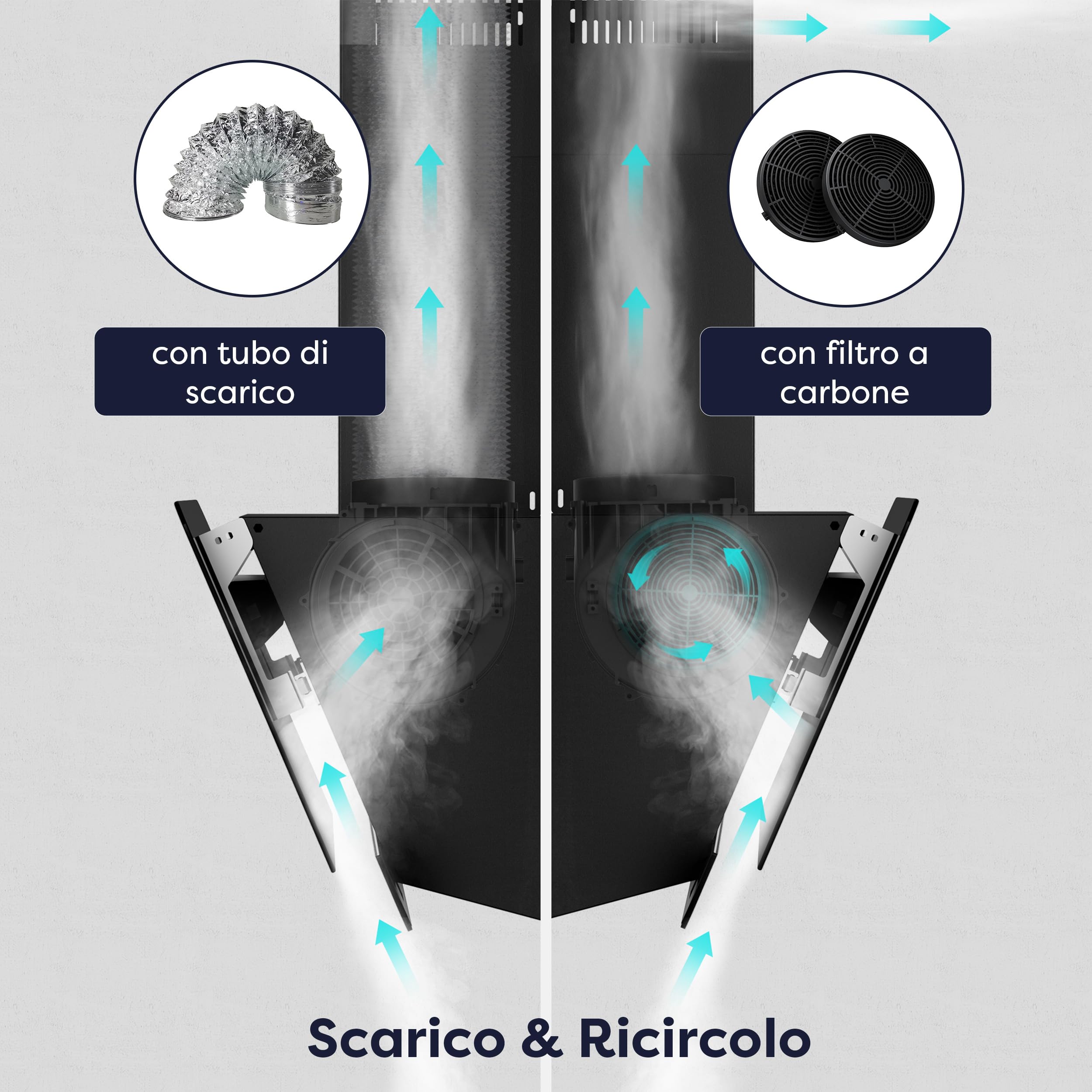 Ciarra CBCB6765C Cappa Aspirante 60cm - Classe A+ - 580m³/h - 3 Velocità - Filtri a Carbone CBCF055 Inclusi - Cappa Inclinata Scarico o Ricircolo - Nera