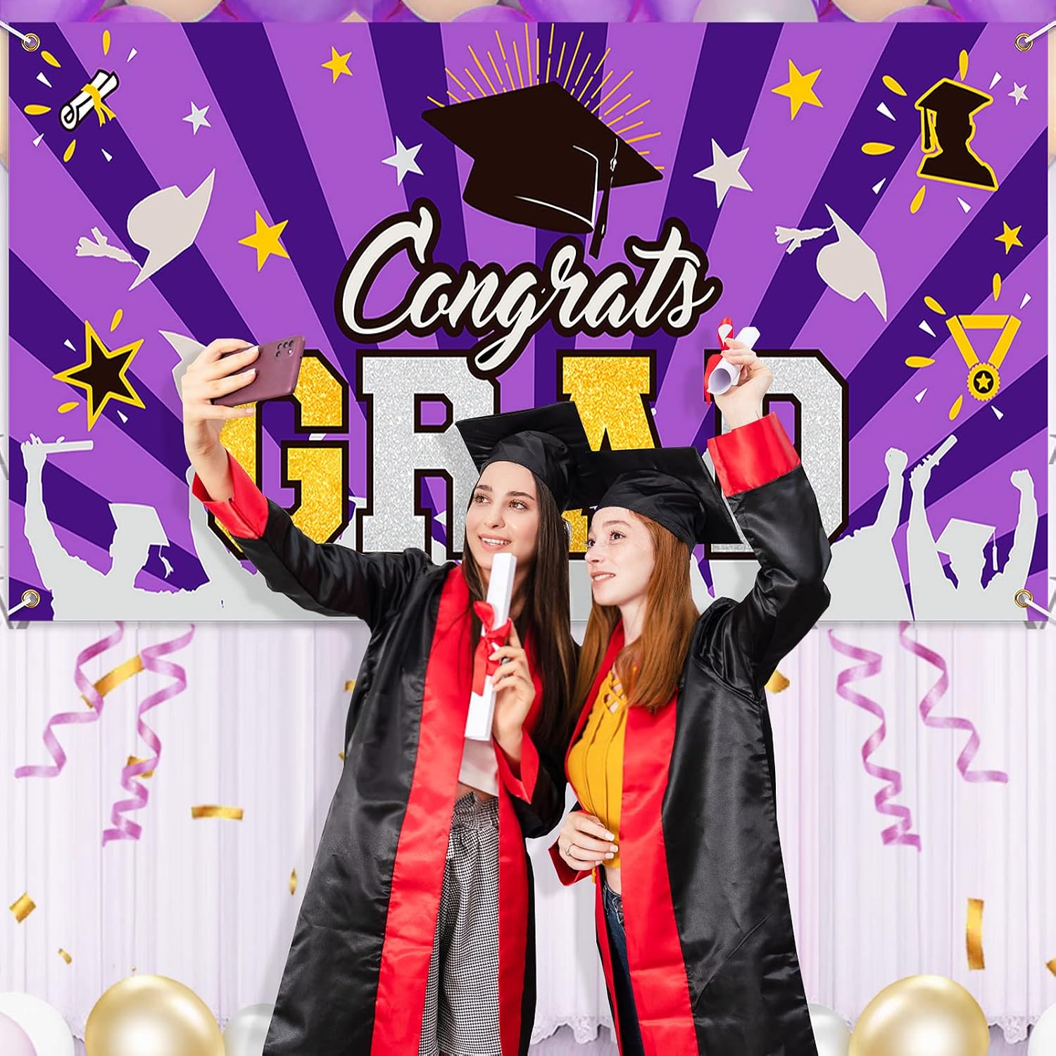 Graduation Party Banner, Extra Large 78.8"x40.3" for 2021 2022 Graduation Party Supplies - Booth Backdrop/Photo Prop, Purple - 2021 2022 Graduation Decorations Indoor/Outdoor for Home & School