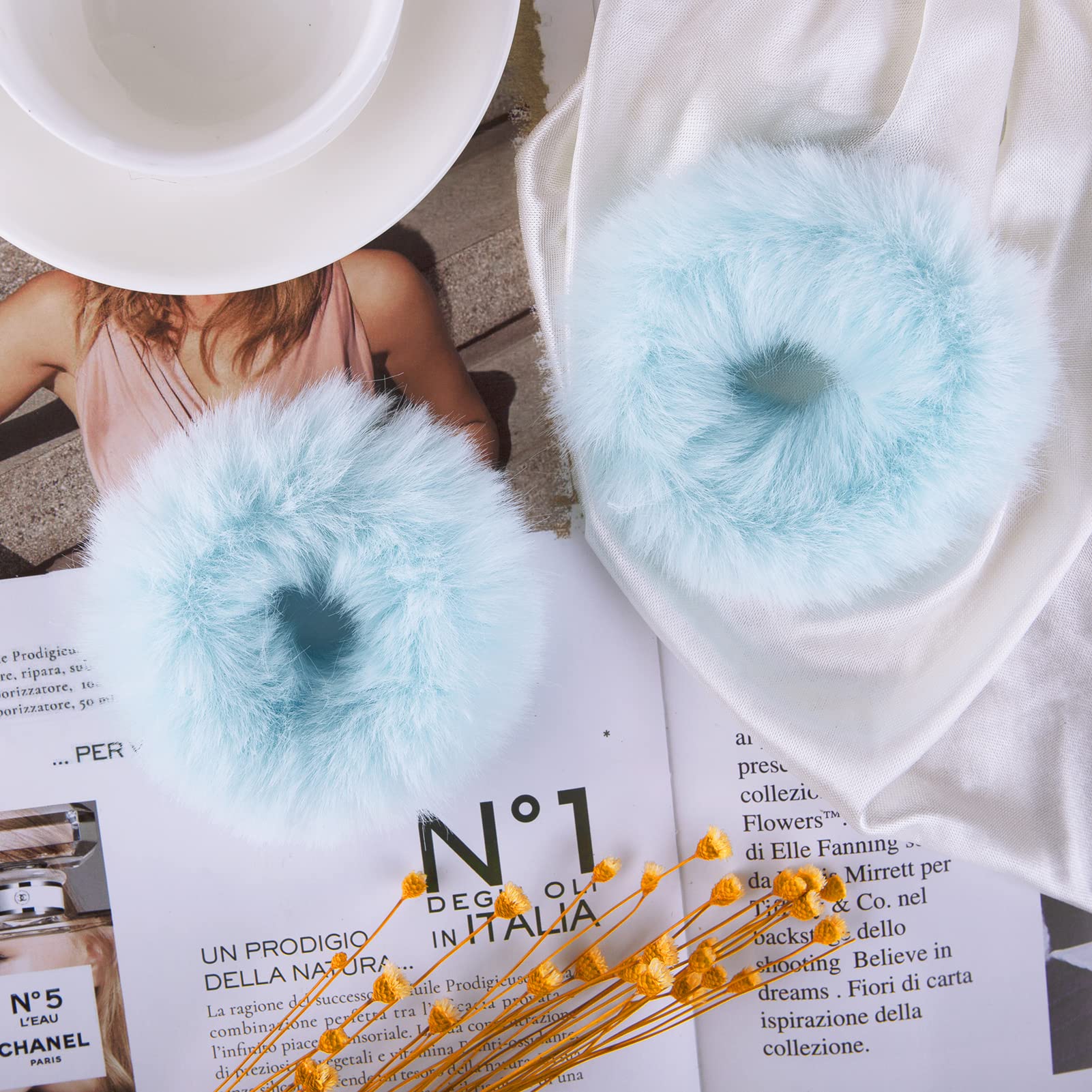 Amazon.com : 2 PCS Light Blue Pom Pom Hair Tie Fuzzy 