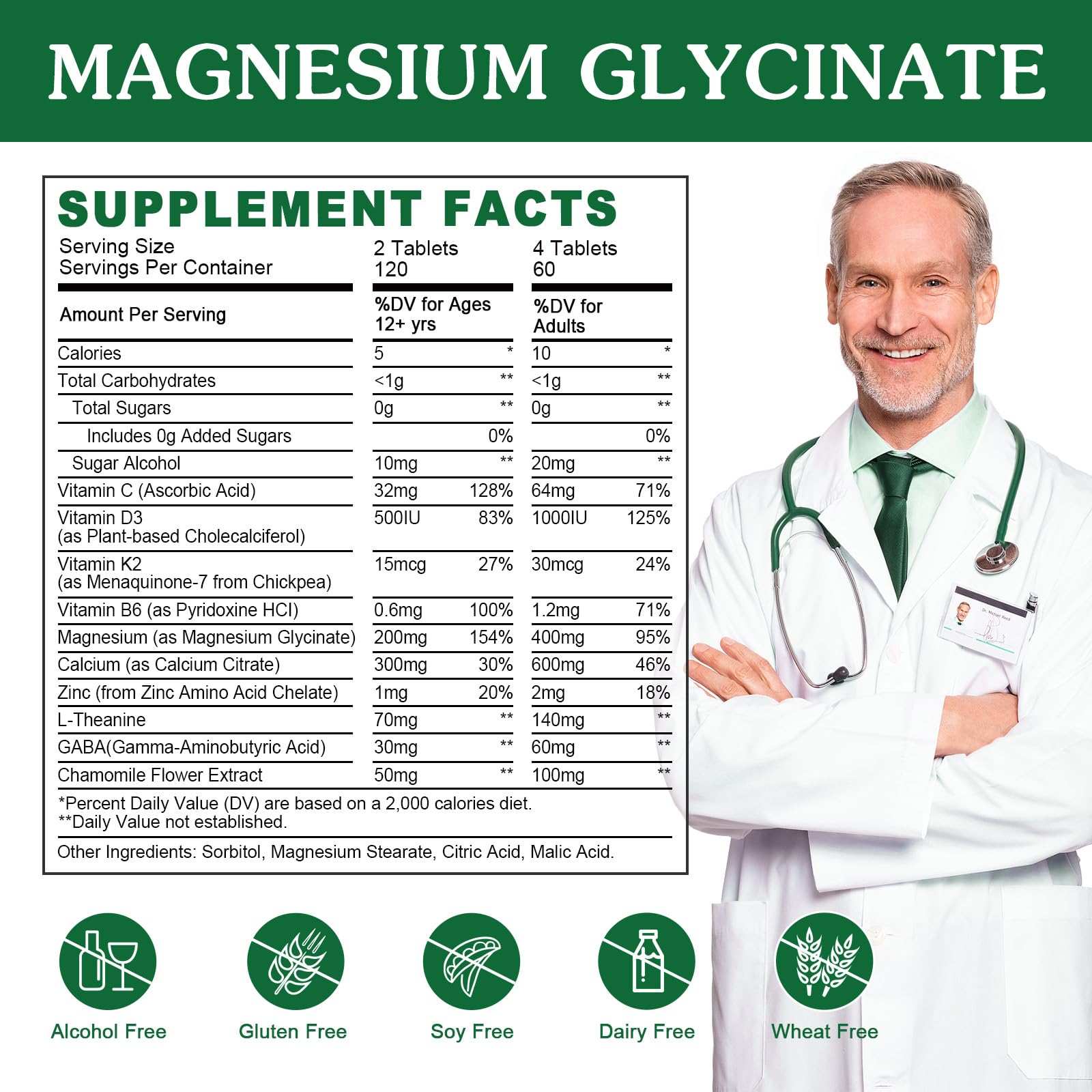 Magnesium Glycinate 400mg with L-Theanine Tablets for Women & Men, 240Ct — Amazon image 2