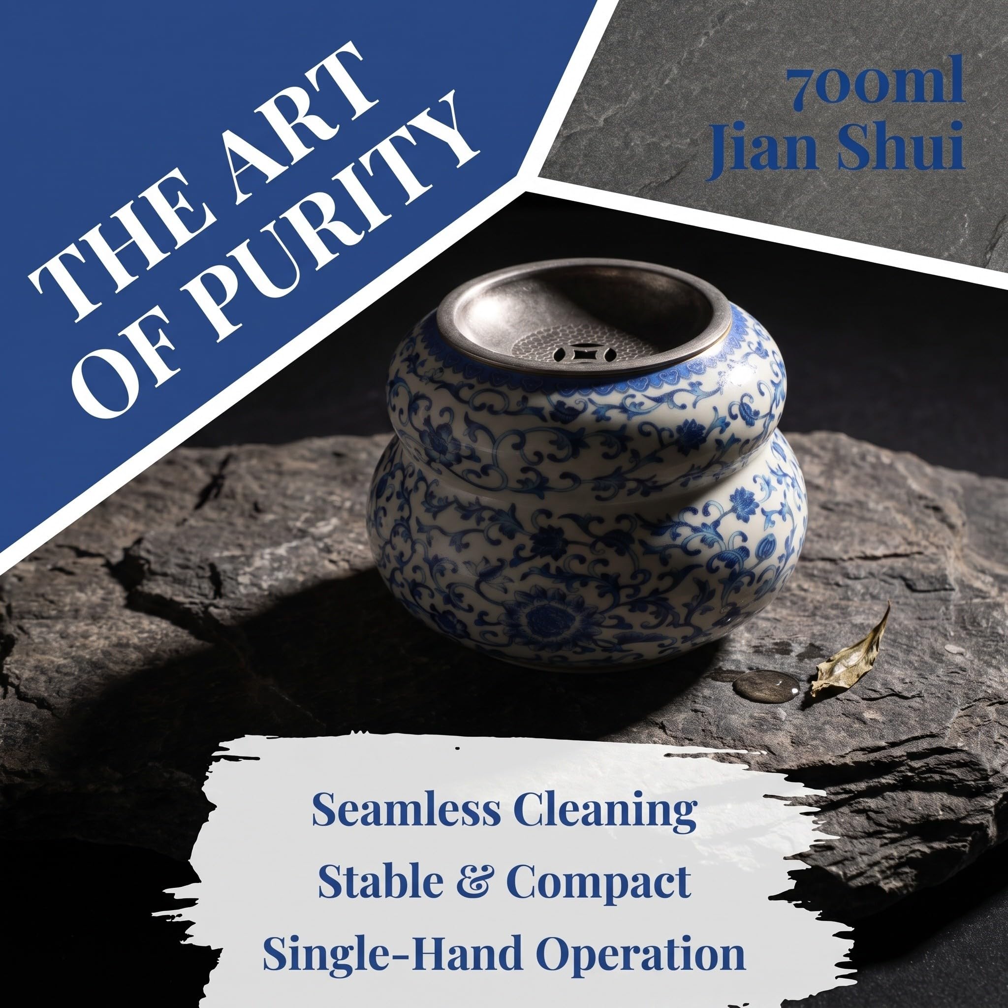 SOLUSTRE Tradycyjny chiński porcelanowy pojemnik na resztki herbaty 700 ml | Pojemnik na ścieki Lotus Design z sitkiem do stanowiska do parzenia herbaty Kung Fu, organizacja biurka