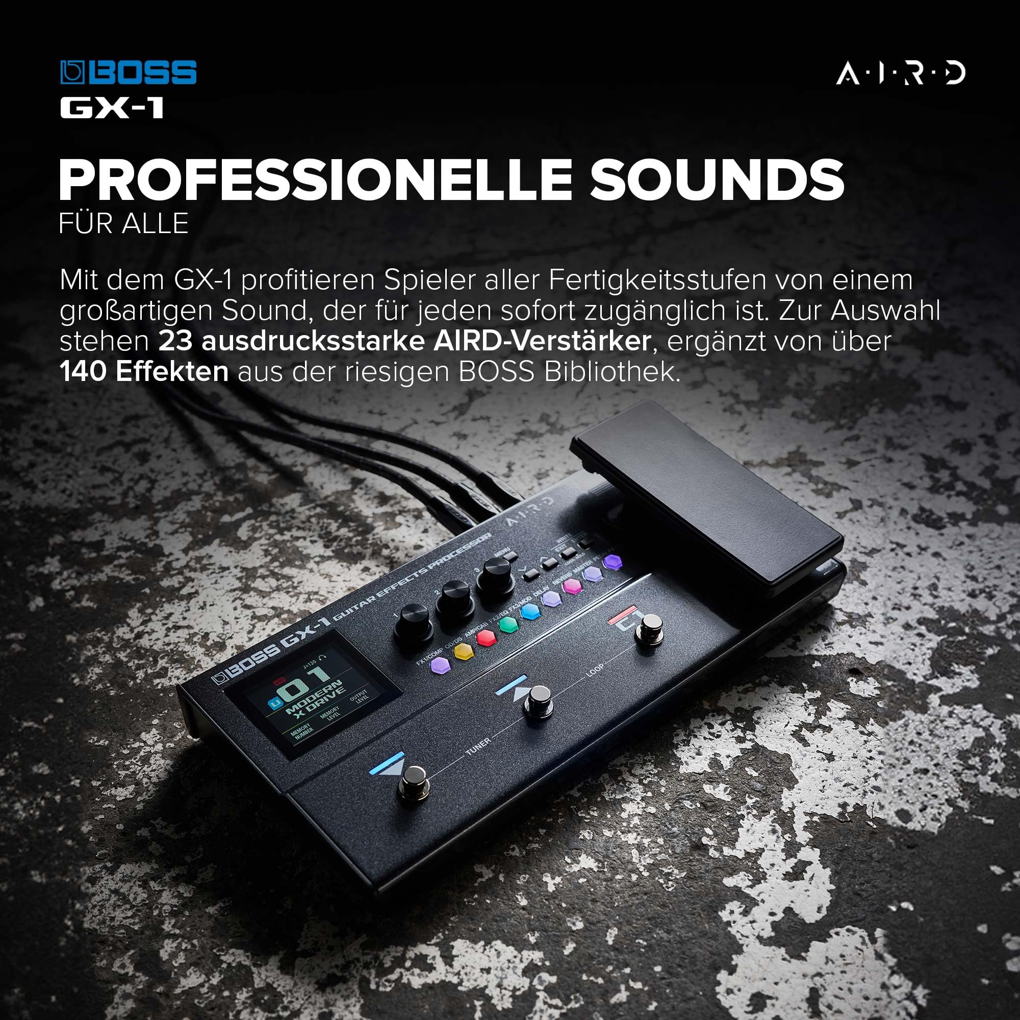 BOSS GX-1 | Ultraportabler Gitarren-Effektprozessor | Legendäre Verstärker & Effekte | Hochwertige AIRD Soundengine | Ideal für Gitarren-Einsteiger | Bluetooth | Flexible Stromversorgung