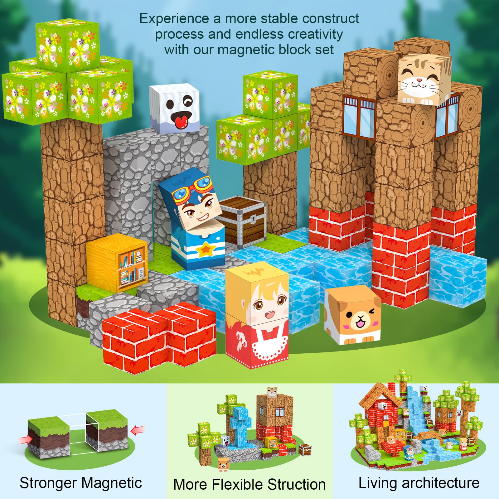 36-TLG Magnetische Actionfiguren & Magnetbausteine Set,12 Figuren & 24 Musterblöcke mit 360° Gelenken,Magnetspielzeug für Kinder 6–12 Jahre,Geschenk für Jungen und Mädchen