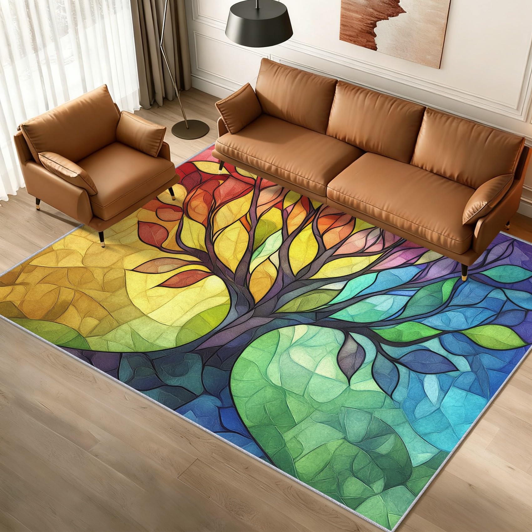 Générique Tapis Arbre Abstrait 60x90, Lavable Poils Ras
