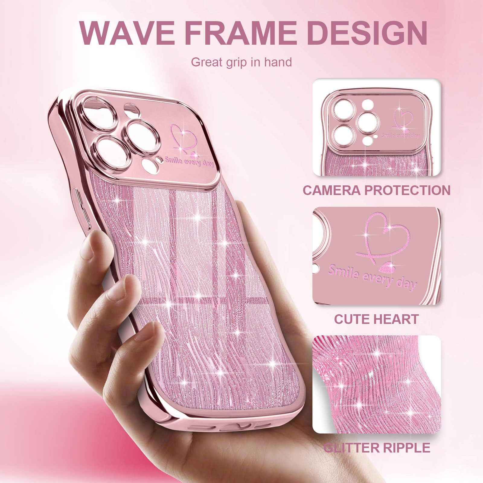 Wirvyuer Compatibile con iPhone 14 Pro Cover Glitter Onde Forma Ricciolo Custodia con per cellulare Carta Glitter Rimovibile Cover Trasparente Soft Silicone Case per iPhone 14 Pro Nero