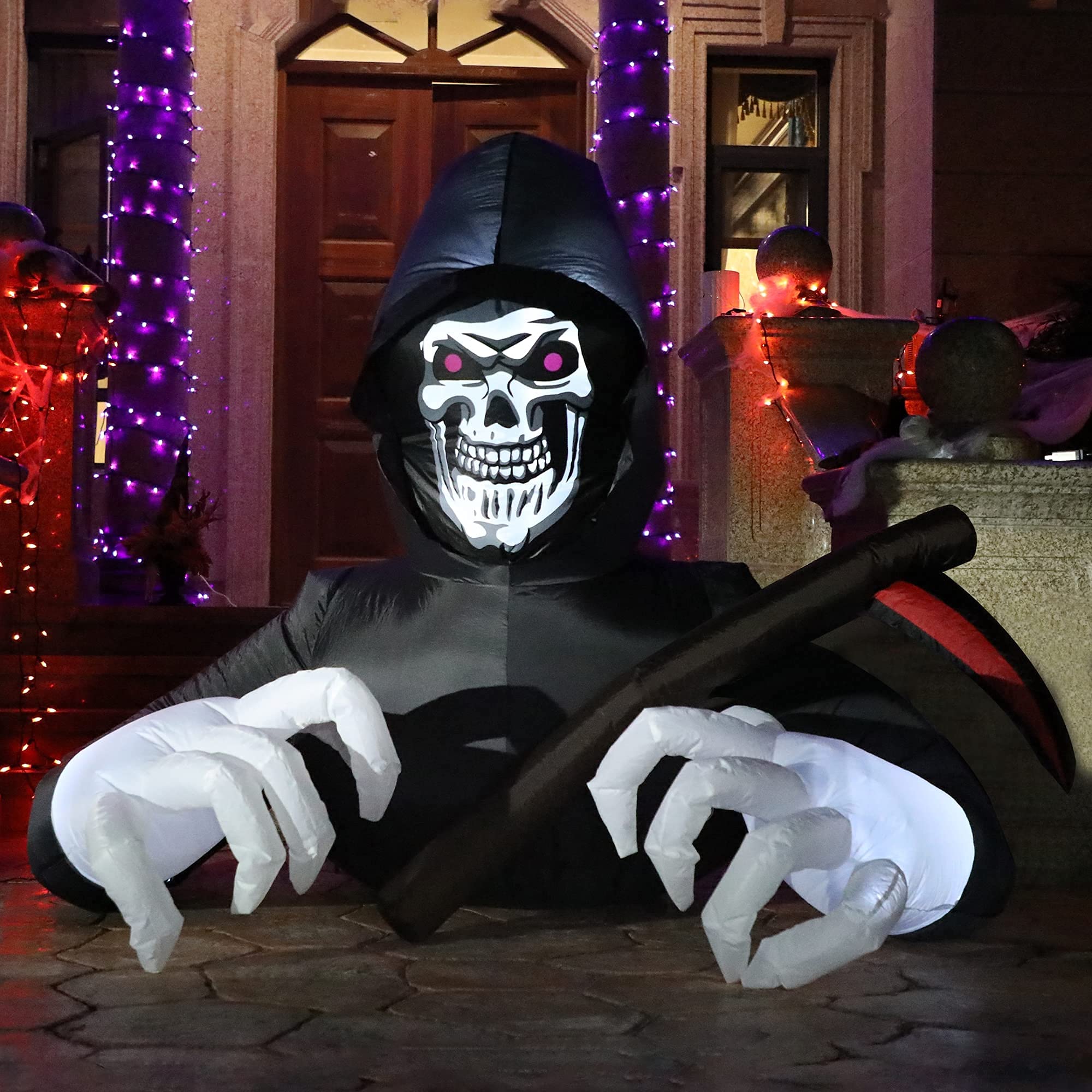 Joliyoou Halloween Blow Up Yard Decoration, 5 FT LED Lighted Inflatable Halloween The Death with A Scythe, Inflatable Holiday Yard Lawn Garden Decorations for Indoor and Outdoor