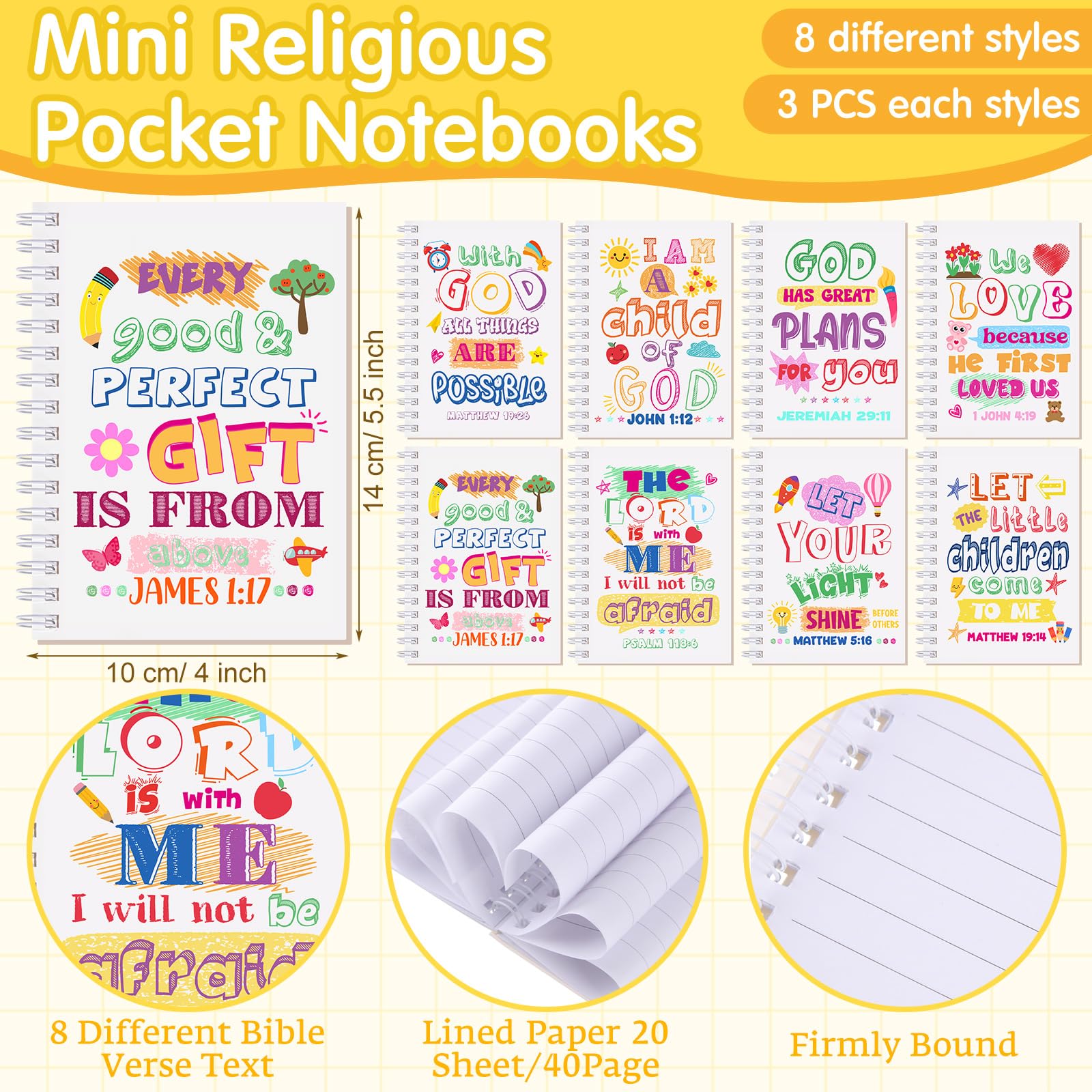Crtiin 48 Stück, inklusive 24 Bibelversen, Notizblock, 24 Bleistifte, christliche Kirche, Geschenke, Studenten, Klassenzimmer, Auszeichnung, religiös, inspirierendes Notizbuch, Bibelstifte