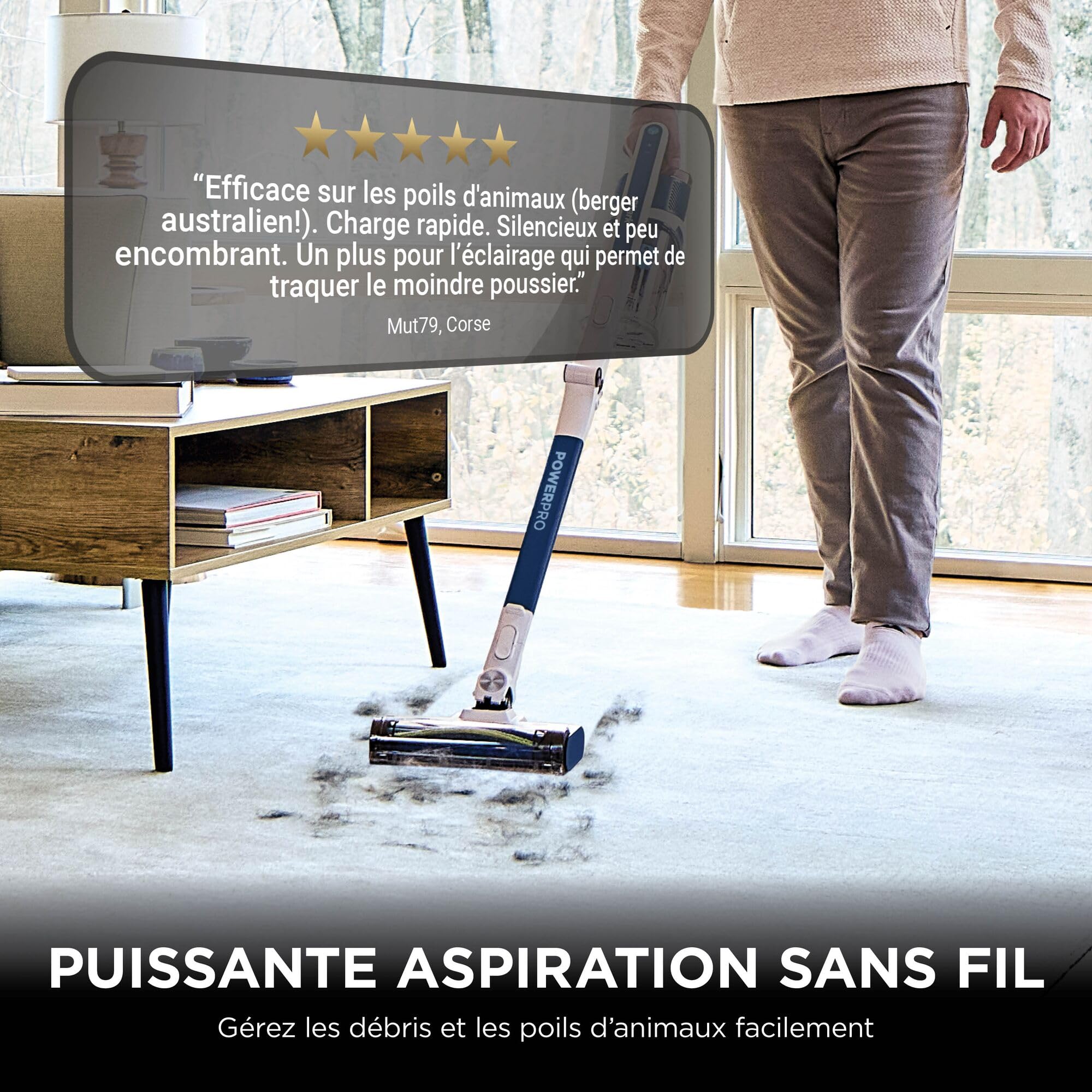 Shark PowerPro Aspirateur sans Fil, Technologie FloorDetect, Anti-emmêlement, Système Anti-allergène, Léger, Flexible, Mode Portatif, 50 Min d’autonomie, Bac à poussière XL, Bleu Métallisé IZ380EU