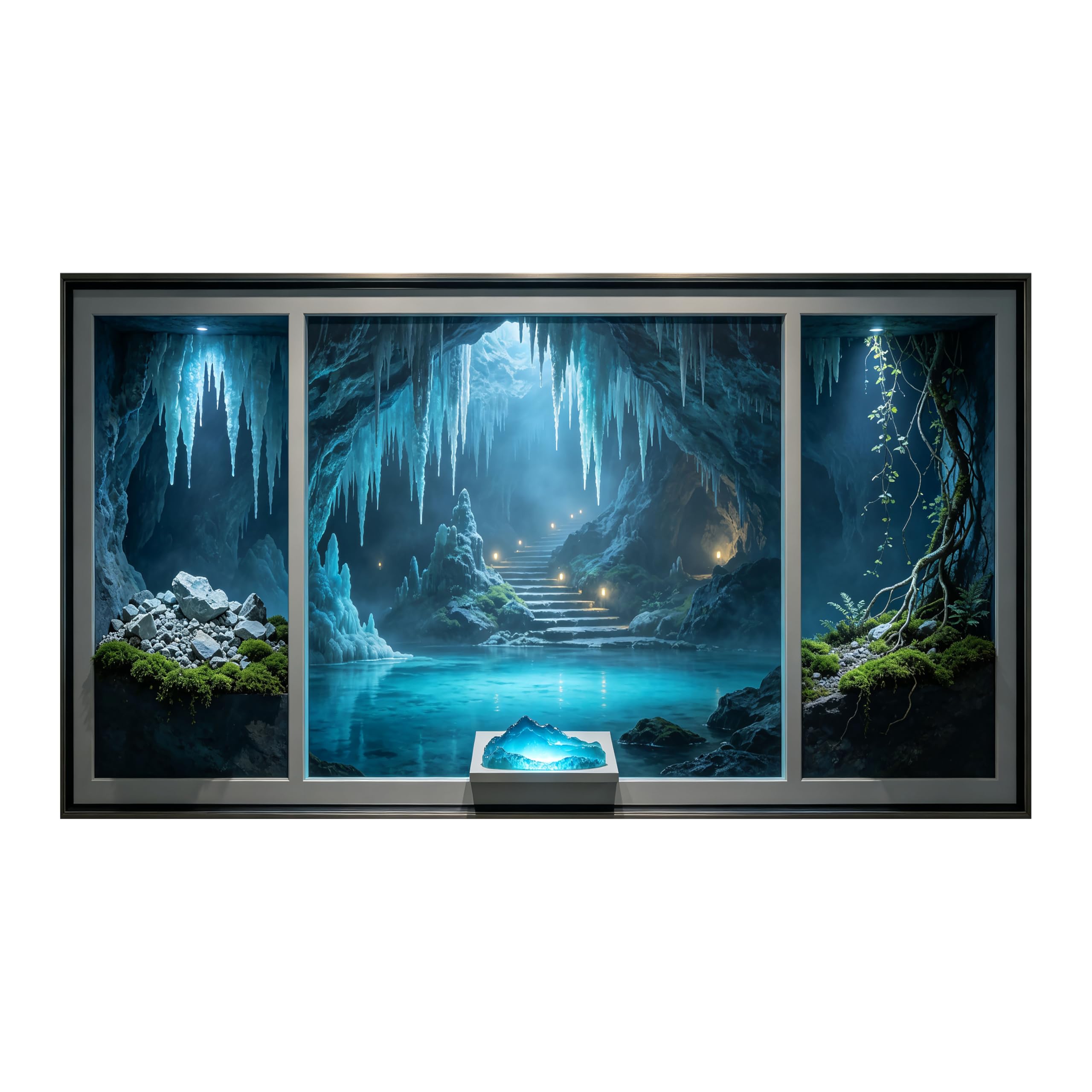Yzpallescene Art260711122 3D Framed Wall Art Fantasy Ice Cave Landscape Stereoscopic Blue Grotto Large Size Selfadhesive Removable Wall Decor Prints Artwork For Living Room Bedroom Office