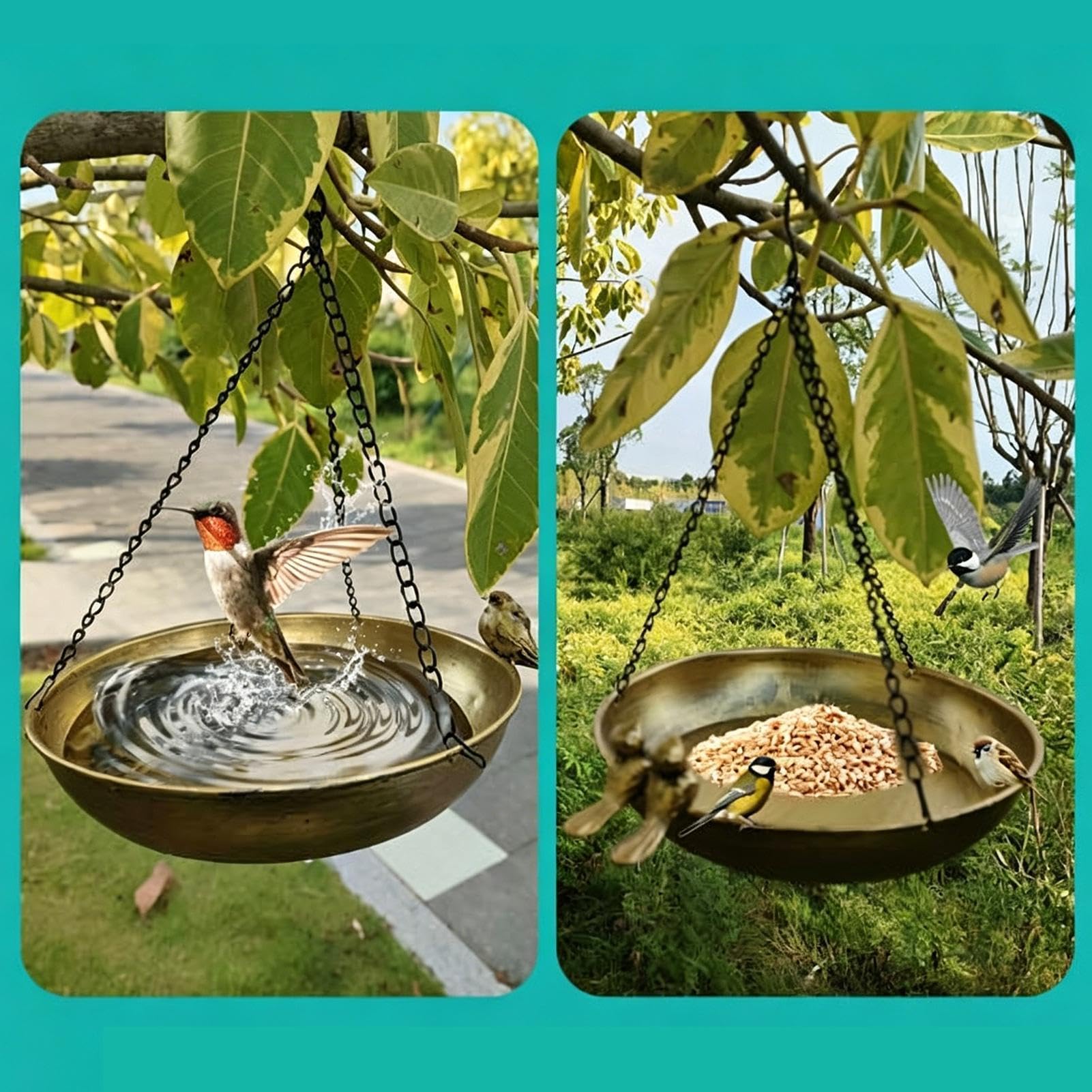 Kąpiele dla ptaków na zewnątrz, vintage, metalowy, nierdzewny karmnik na każdą pogodę, na zewnątrz, do ogrodu, na taras, werandę, podwórko, balkon