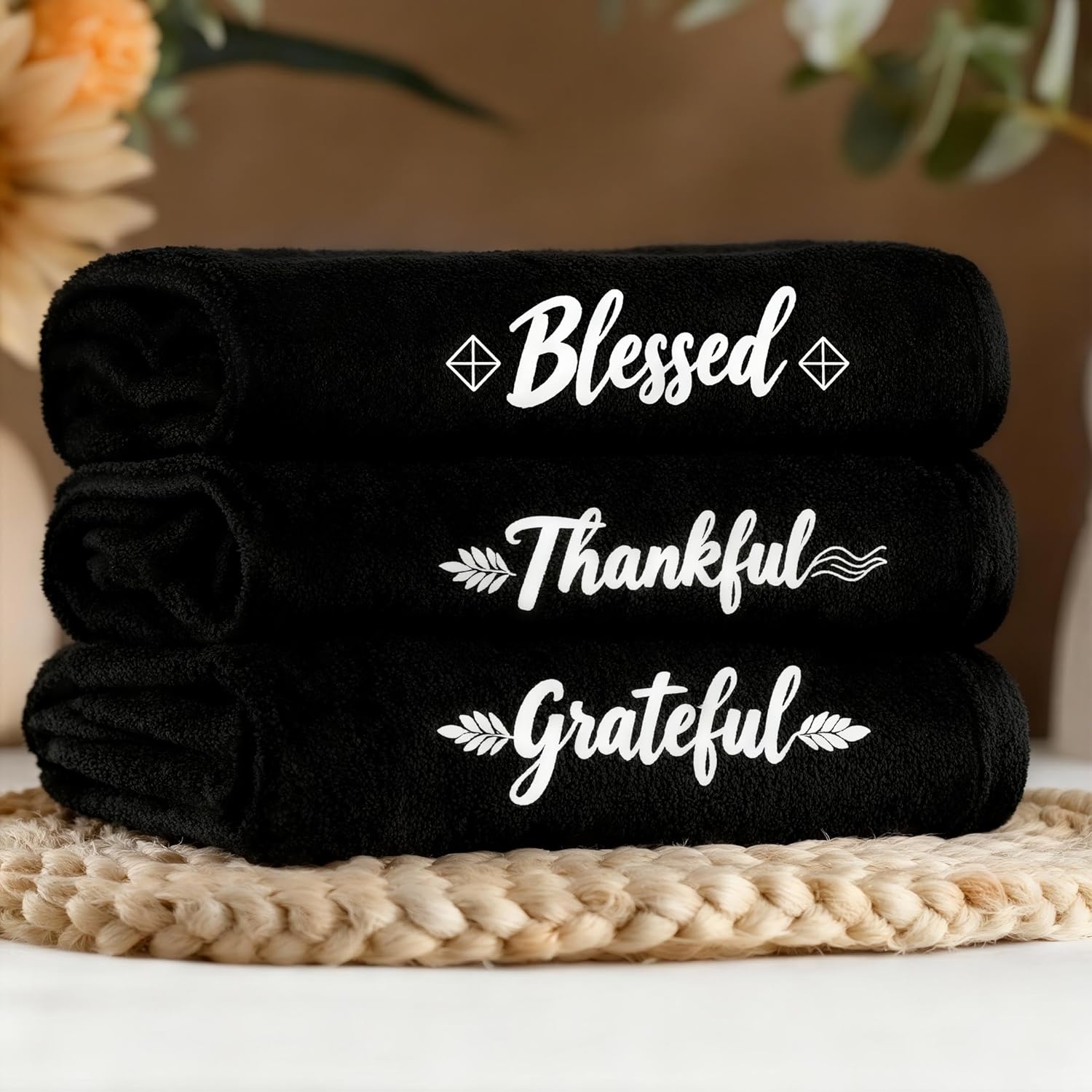 QBrand 3 Pcs Farmhouse Bathroom Decor Hand Towels 14x29 Inch Cotton Bath Towels Rustic Embroidered for Boho Kitchen Decor Inspirational Christian Gift (Blessed Thankful Grateful-C) - Image 5