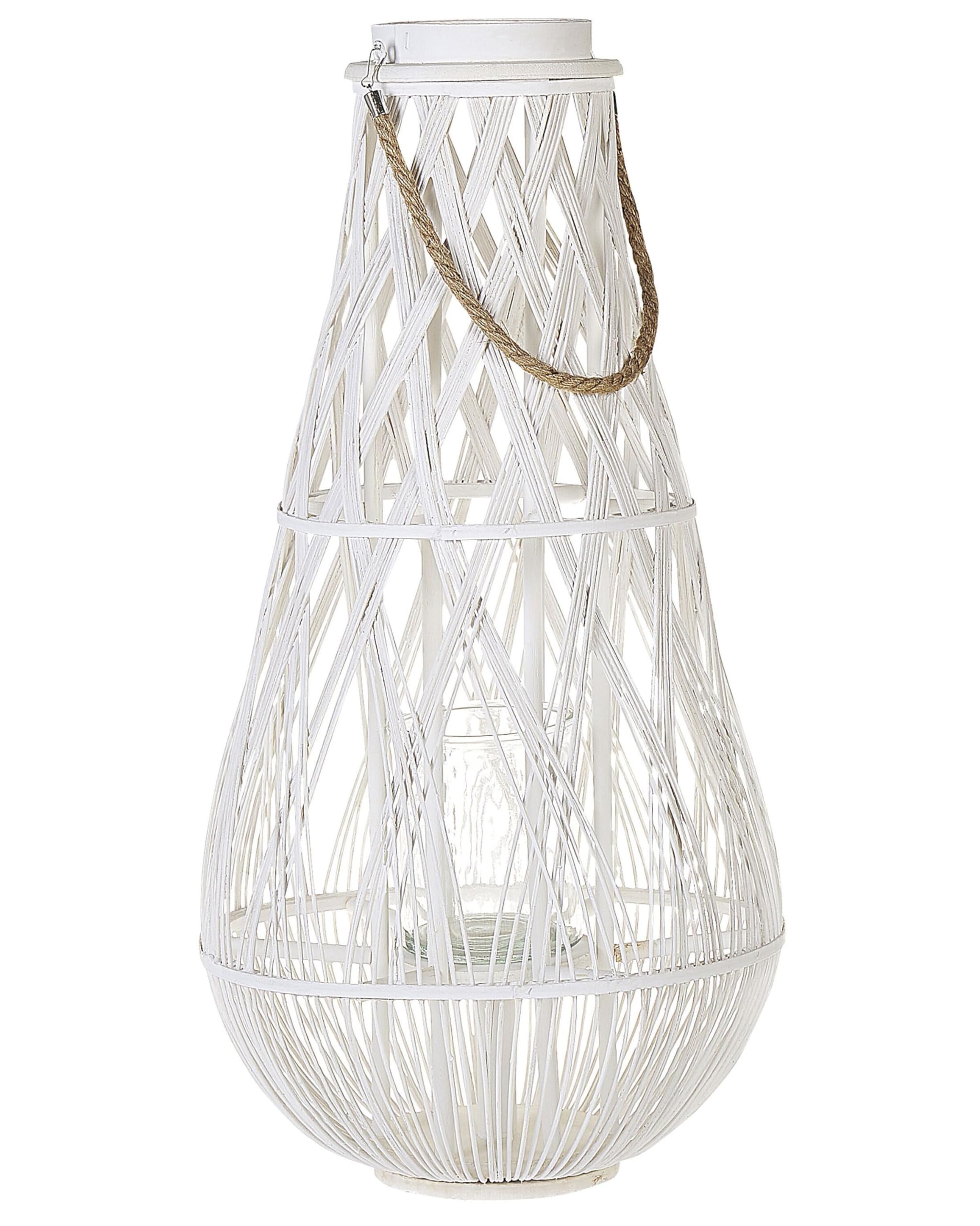 Bambusowy lampion dekoracyjny 77 cm na świeczkę pleciony biały Tonga