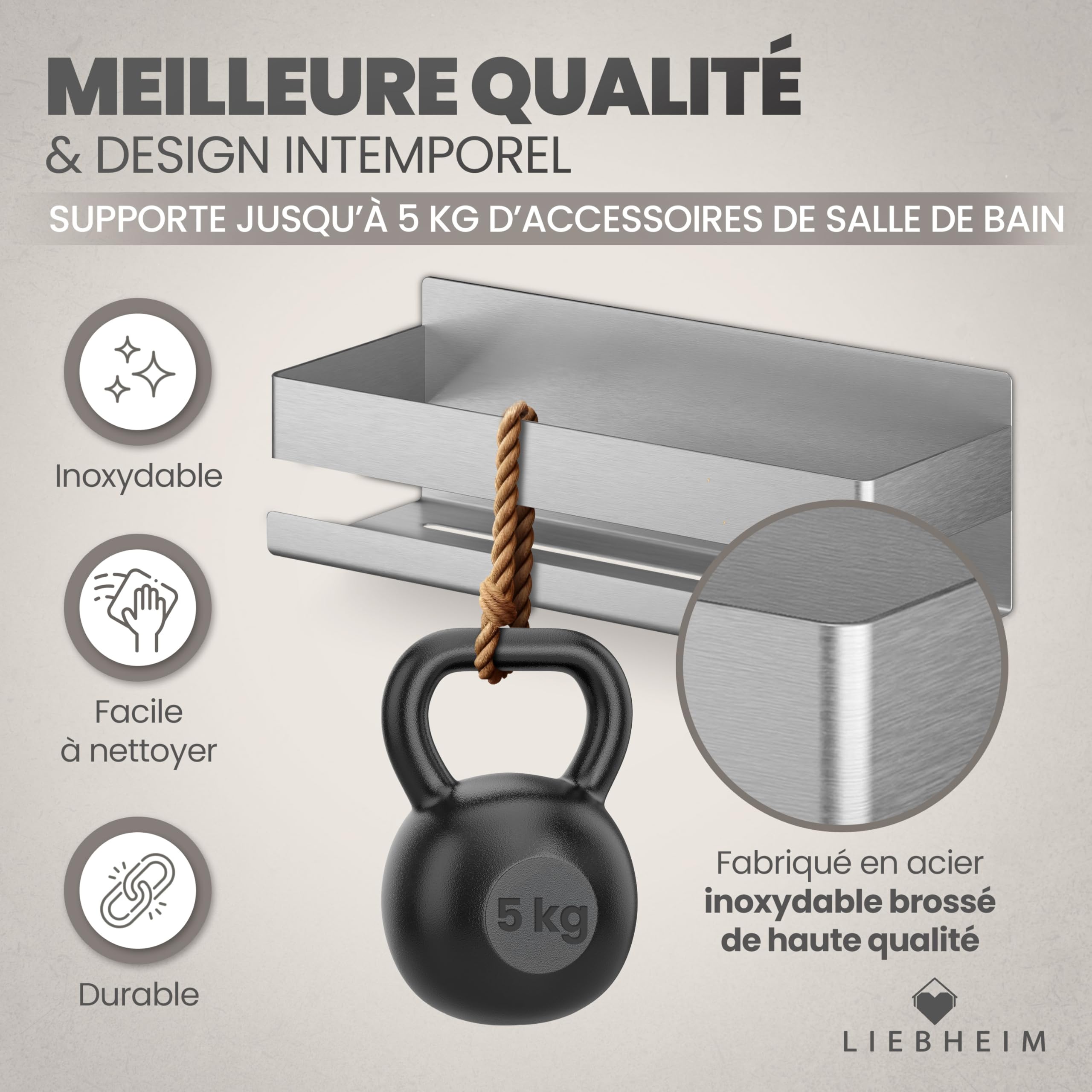 LIEBHEIM Etagere Douche Sans Percage - Etagere Salle de Bain - Porte-savon Douche - shower shelf - support gel douche salle de bain - rangement baignoire