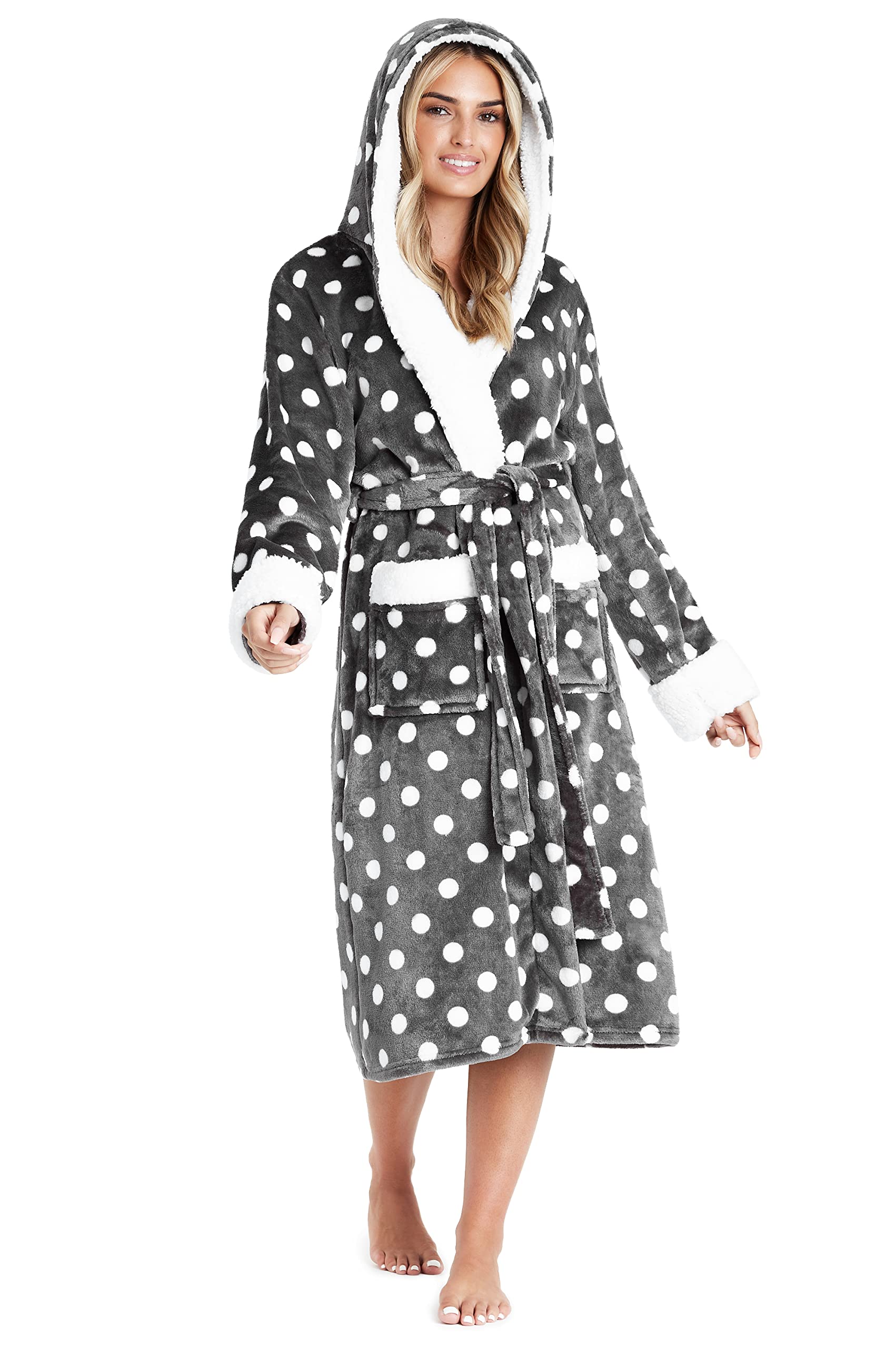 Ladies Dressing Gowns Soft Fleece Hooded Womens Robes
