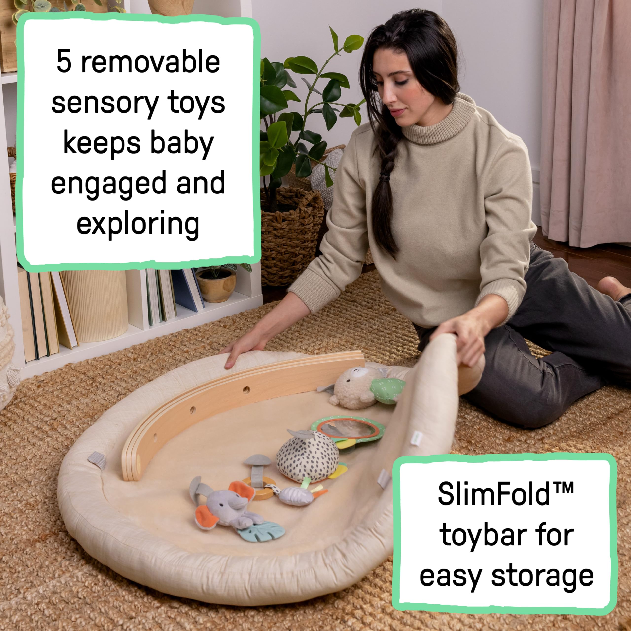 Ingenuity Miękka mata gimnastyczna i wielofunkcyjna z wełny jagnięcej Every Season, oddychająca mata do zabawy na brzuchu, 0+ miesięcy