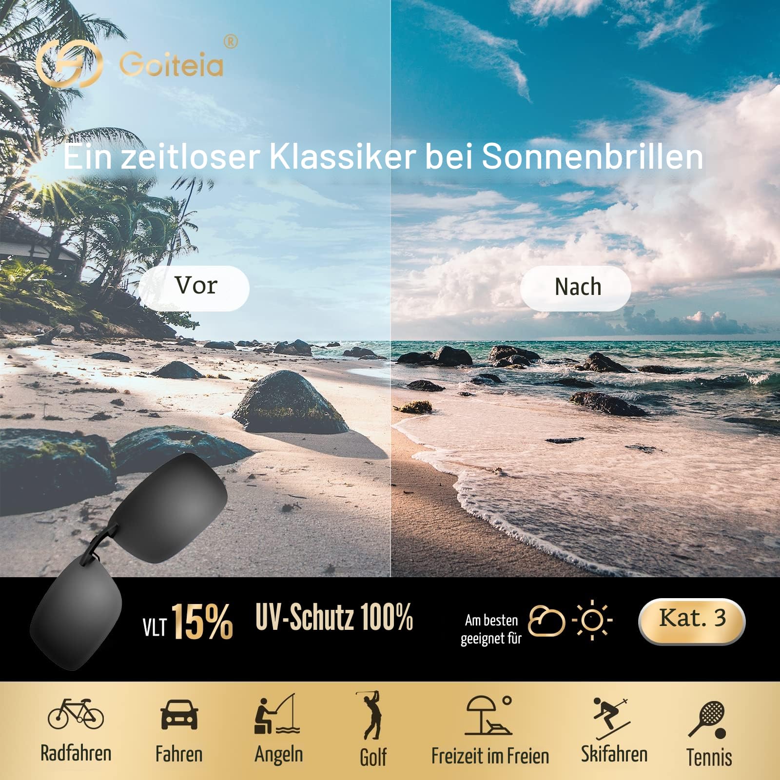 Goiteia Polarisierte Sonnenbrille Clip für Brillenträger - Sonnenbrille Zum Aufstecken Polarisiert, Sonnenbrillen Aufsatz Brille Damen Herren