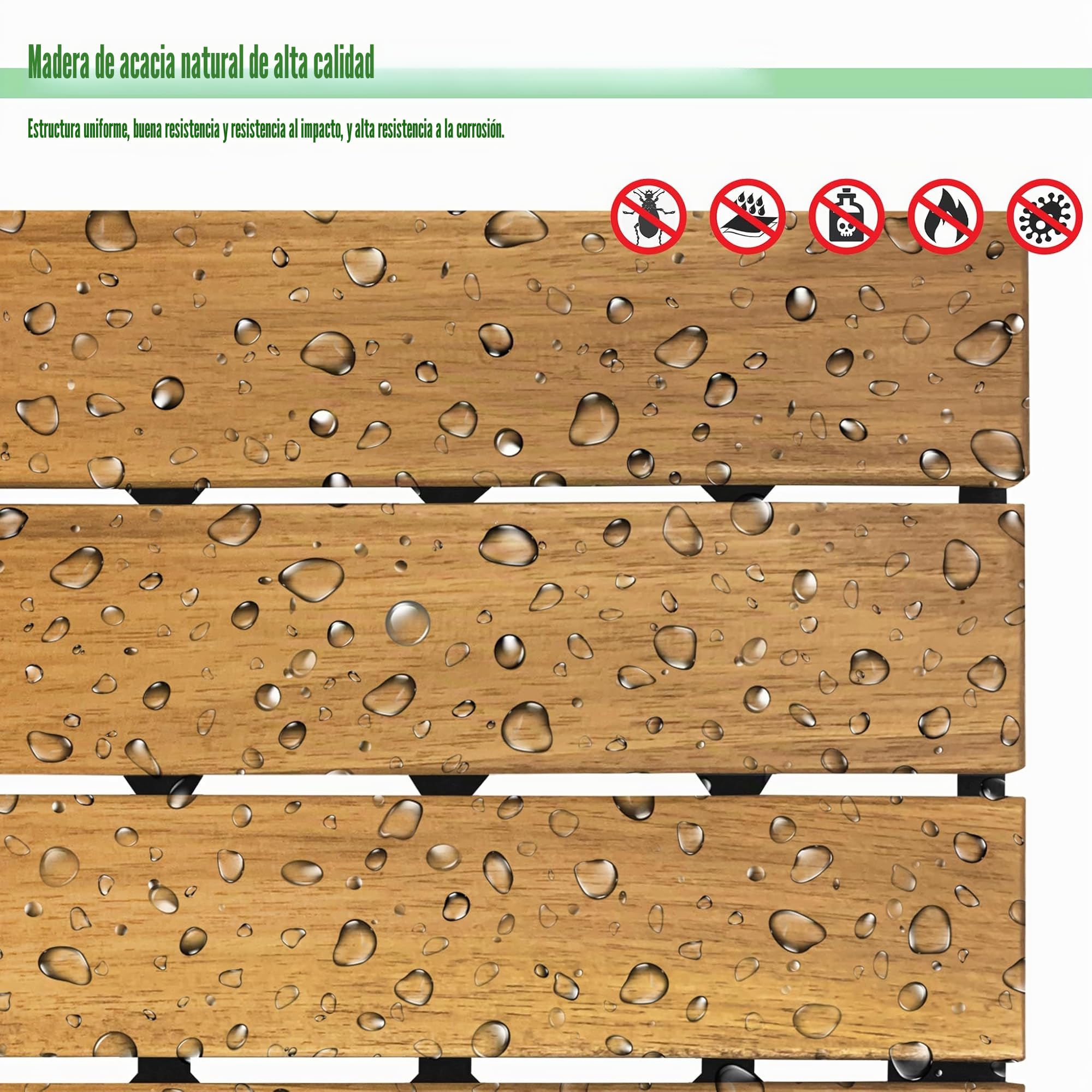 Baldosas de Madera de Acacia para Terraza 30x30cm Losetas Placas con Red de Drenaje de Plástico Resistentes a Intemperie Juego de 11 Revestimientos para Suelo de 1m² Exterior Balcón (Tipo B)