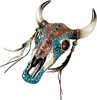 Vista 13 de Urbalabs - Escultura de pared de cuernos de calavera de cuerno largo de Texas, animales de taxidermia sintética, decoración de pared occidental