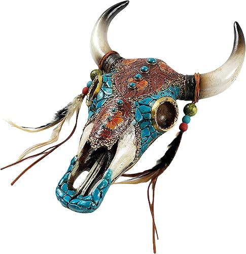 Miniatura 13 de Urbalabs - Escultura de pared de cuernos de calavera de cuerno largo de Texas, animales de taxidermia sintética, decoración de pared occidental